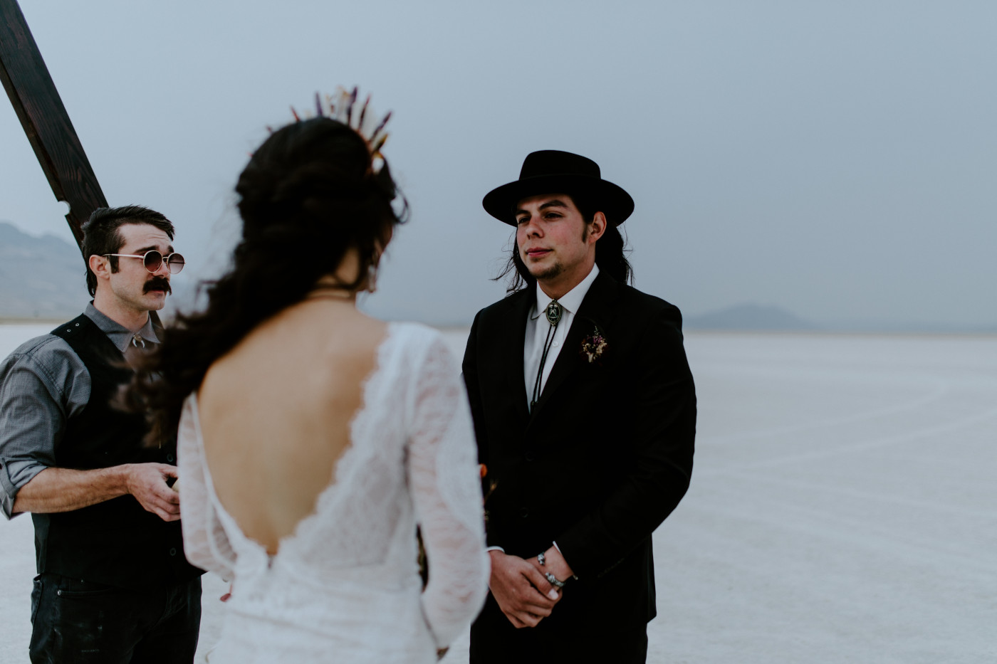 Cameron smiles at Emerald during their ceremony.