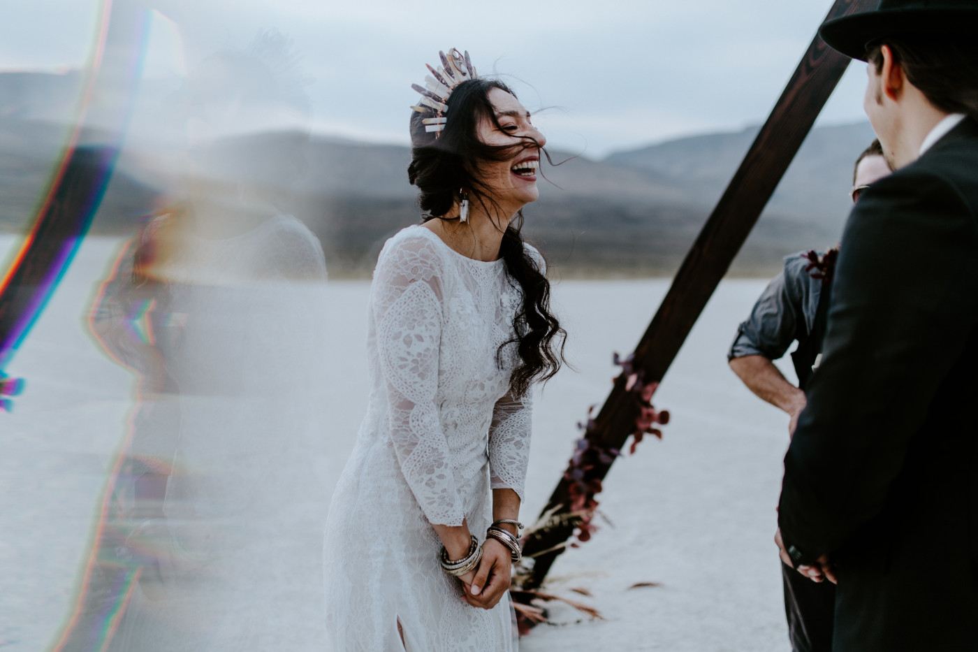 Emerald laughs during the elopement ceremony.