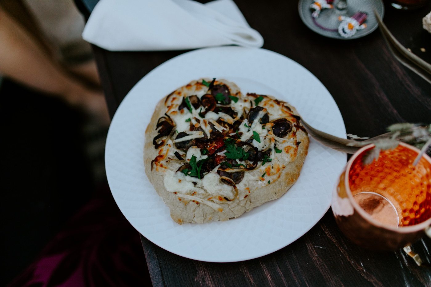 A heart shaped pizza made just for Cameron and Emerald on their elopement day.