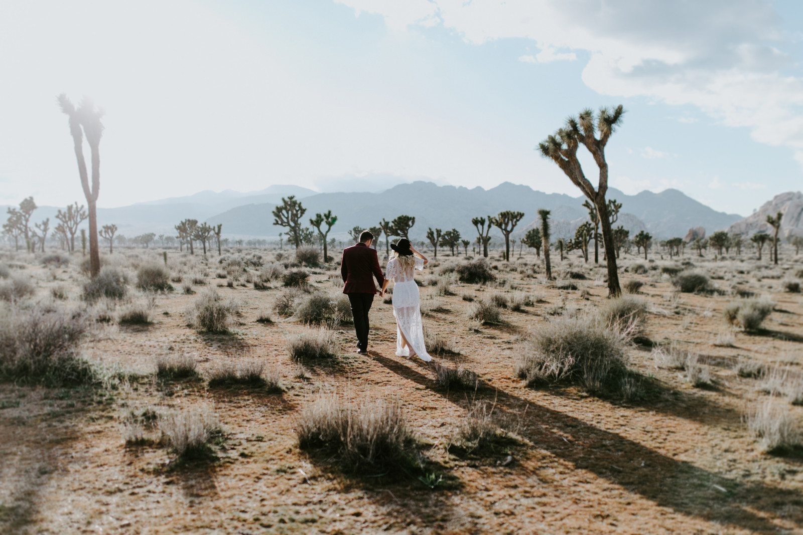 Alyssa and Jeremy kiss with a view Joshua Tree National Park, CA Elopement wedding photography at Joshua Tree National Park by Sienna Plus Josh.