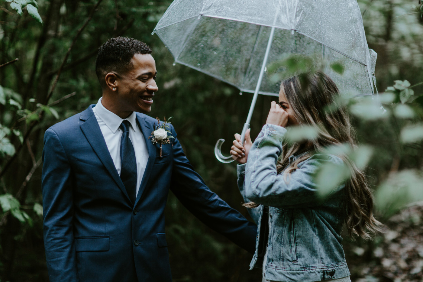 Ariana wipes away a tear during her first look. Elopement photography at Mount Hood by Sienna Plus Josh.