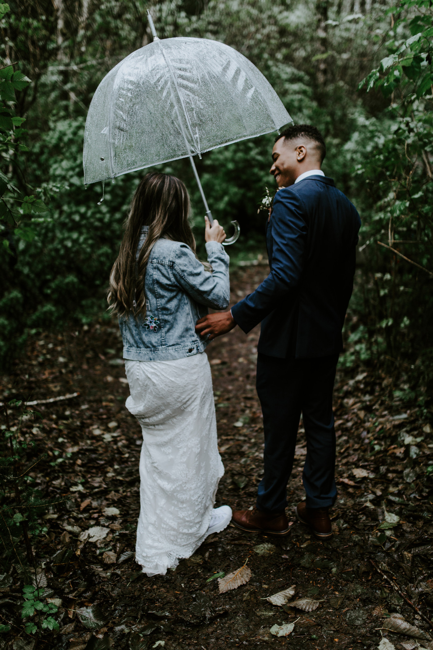 Ariana and Deandre get ready to walk down a trail. Elopement photography at Mount Hood by Sienna Plus Josh.