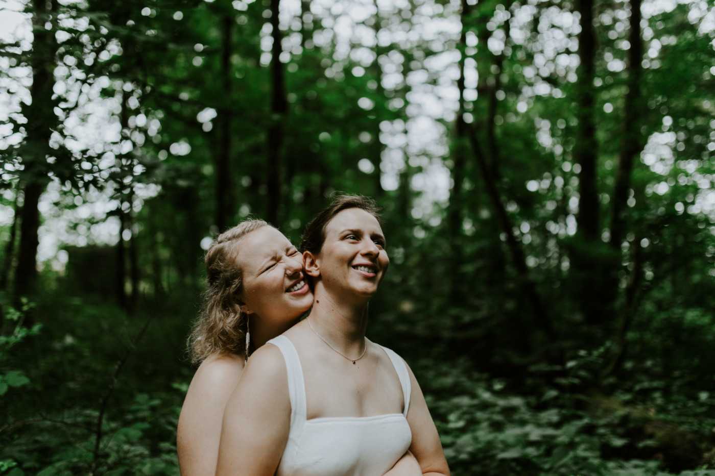 Kate hugs Audrey. Elopement wedding photography at Bridal Veil Falls by Sienna Plus Josh.