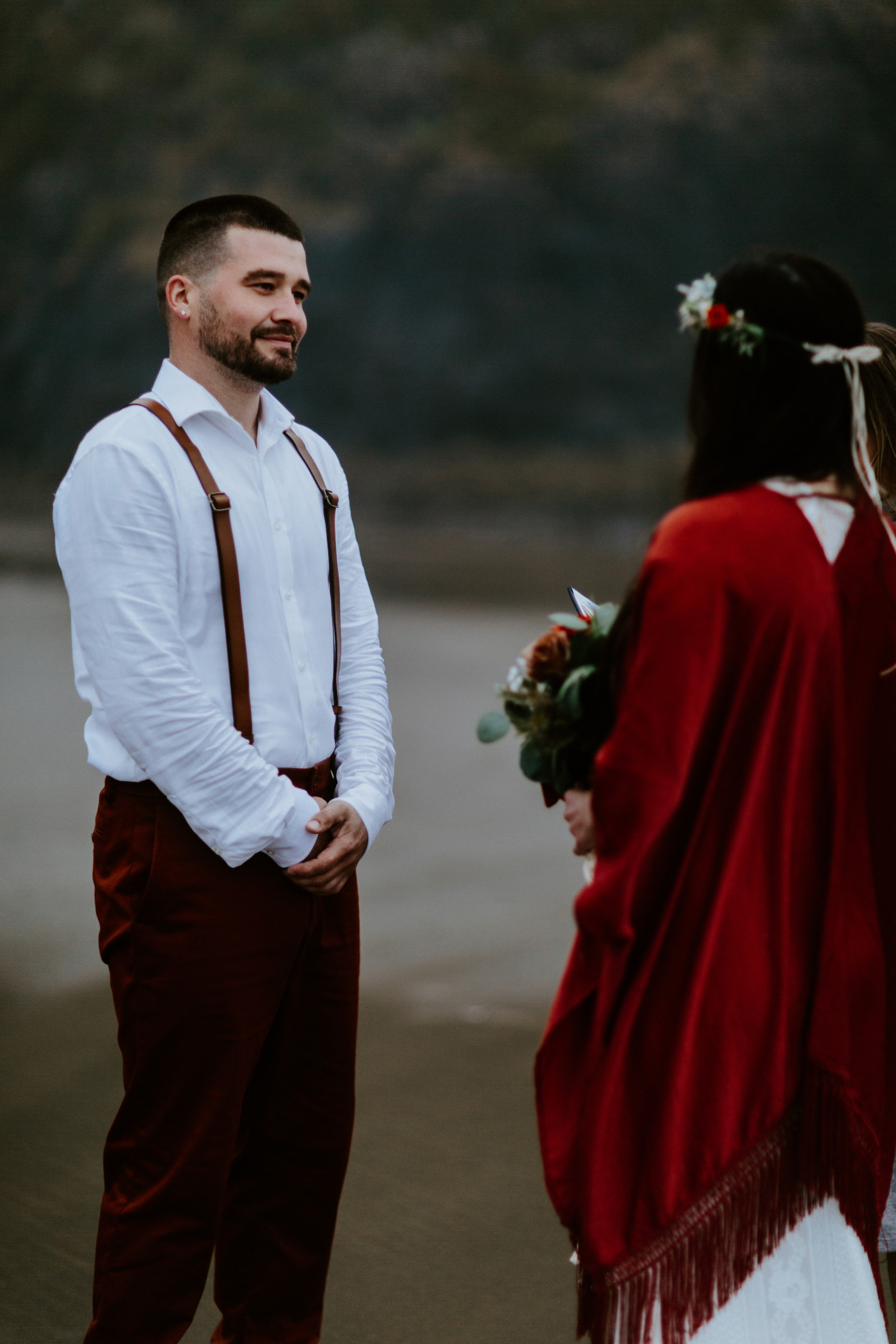 TJ smiles at Allison during their elopement.