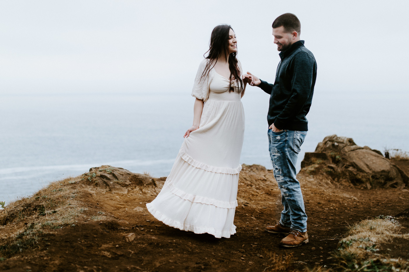 TJ admires Allison's dress.