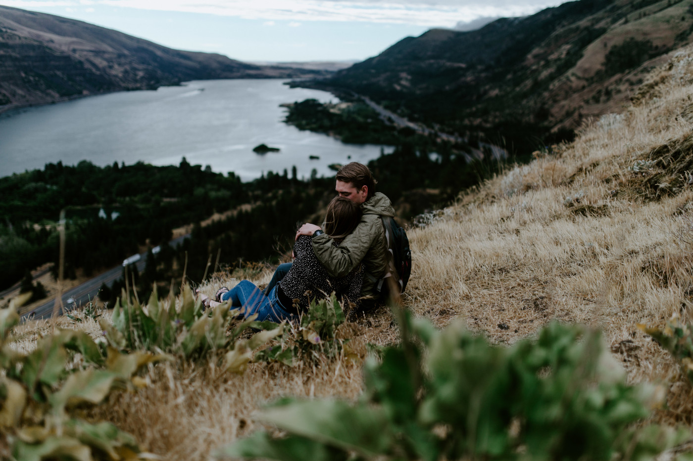 Emily and Greyson look at each other. Elopement photography at Rowena Crest by Sienna Plus Josh.