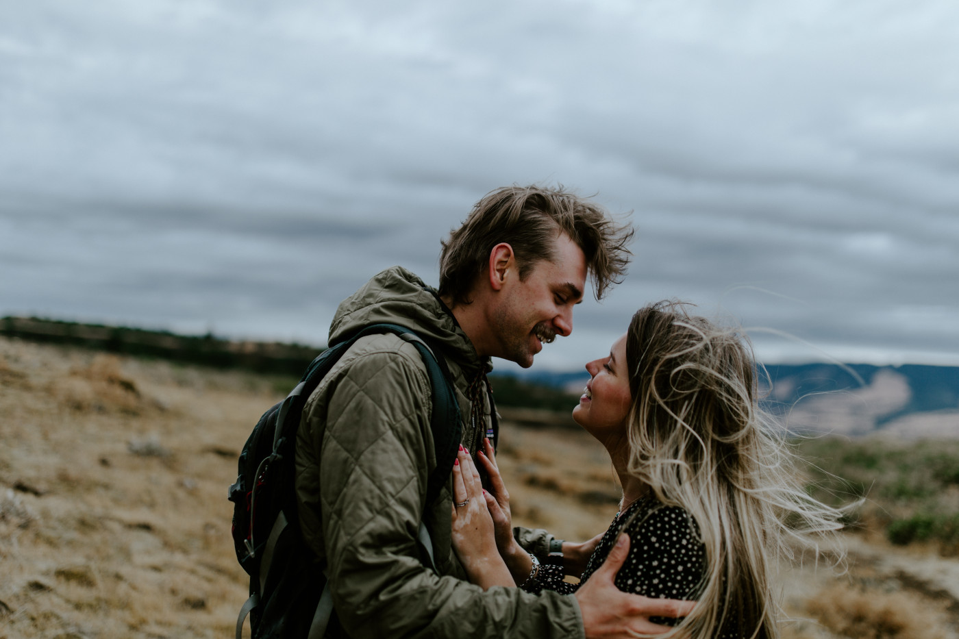 Emily and Greyson laugh. Elopement photography at Rowena Crest by Sienna Plus Josh.