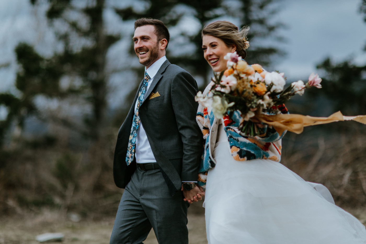 Lennie and Allison smile at their officiant. Elopement photography at Columbia River Gorge by Sienna Plus Josh.