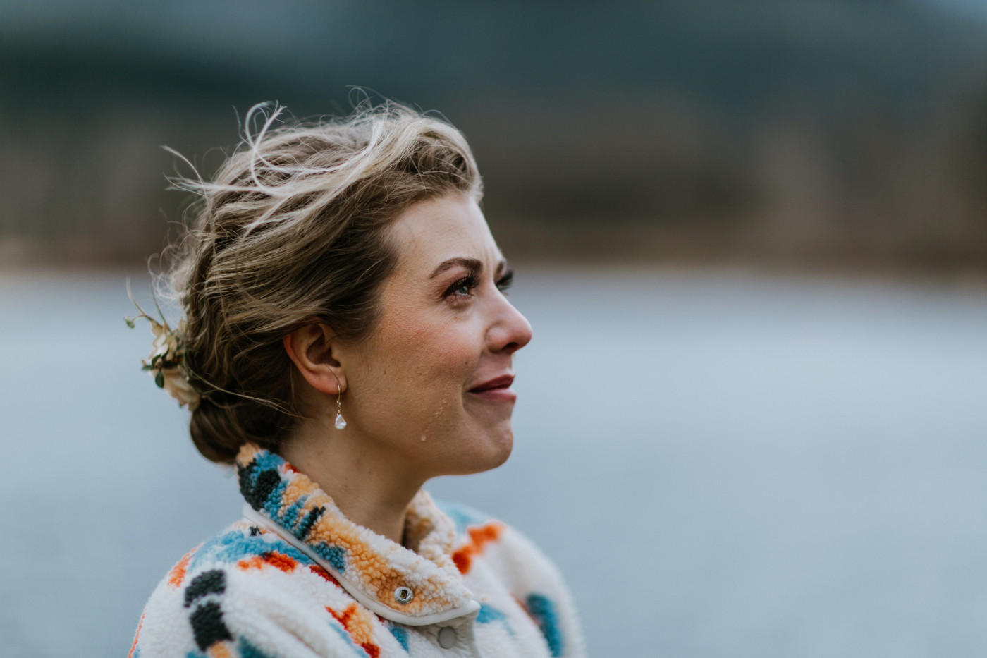 Allison cries. Elopement photography at Columbia River Gorge by Sienna Plus Josh.