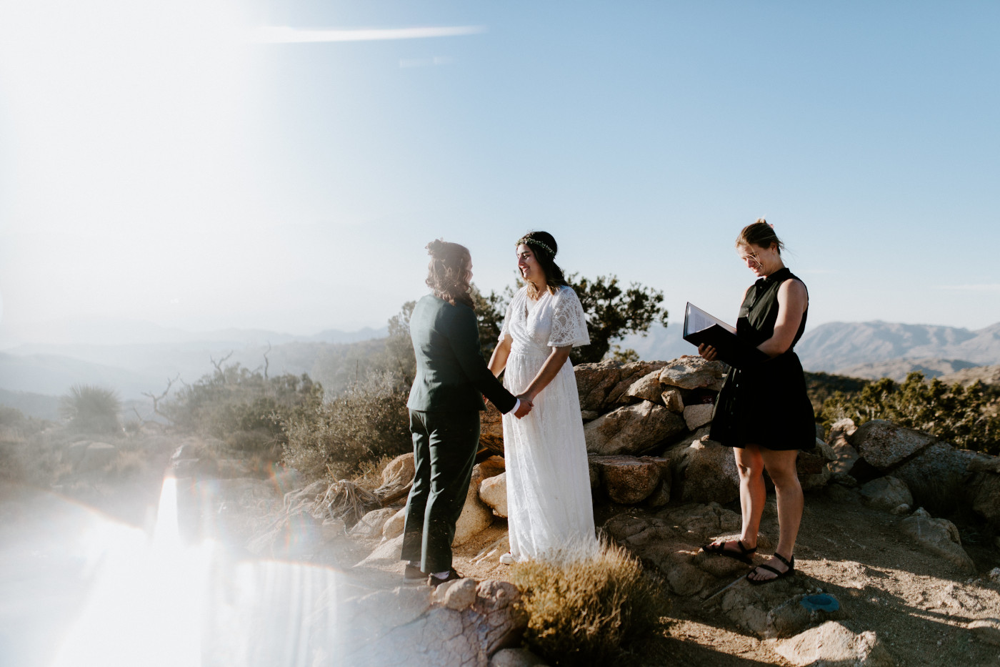 Becca and Madison eloping in the Joshua Tree desert.