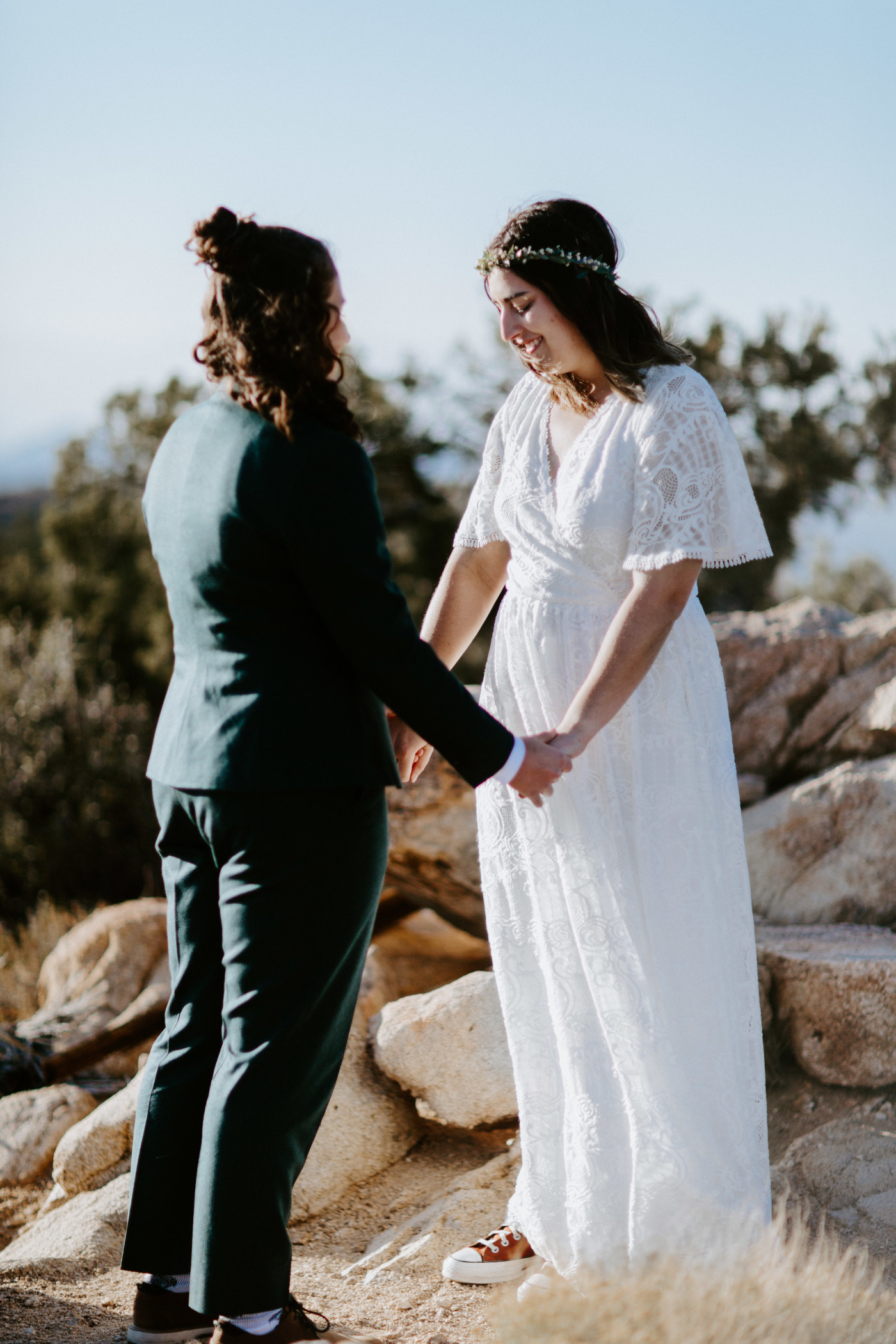 Becca and Madison stand together during their elopement.