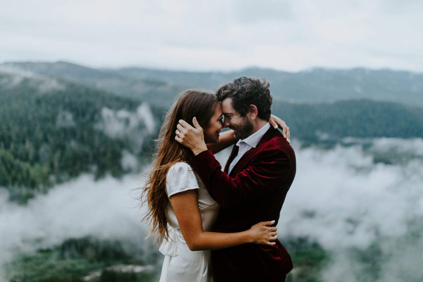 Katelyn and Murray forehead to forehead. Elopement wedding photography at Mount Hood by Sienna Plus Josh.