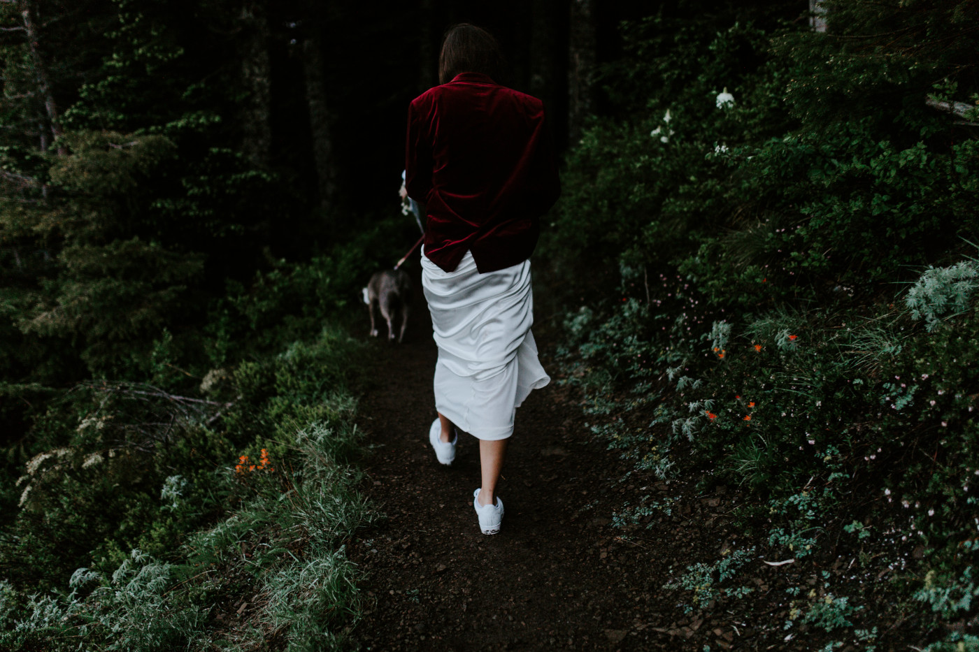 Katelyn and Murray head back into the woods. Elopement wedding photography at Mount Hood by Sienna Plus Josh.