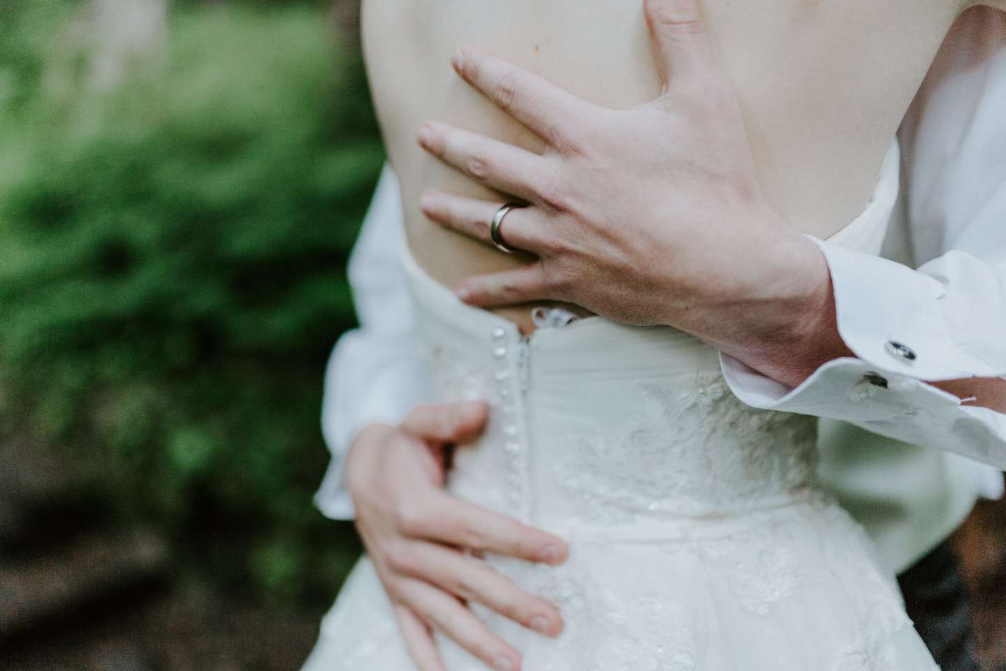 Ryan holds Moira along the trail towards Mount Hood. Adventure elopement wedding shoot by Sienna Plus Josh.