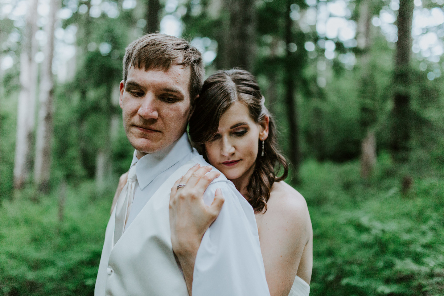 Moira holds Ryan along the trail to Mount Hood. Adventure elopement wedding shoot by Sienna Plus Josh.