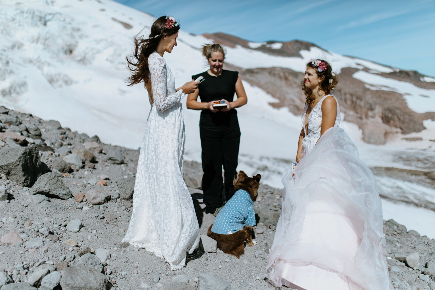 Heather and Margaux read vows. Elopement photography at Mount Hood by Sienna Plus Josh.