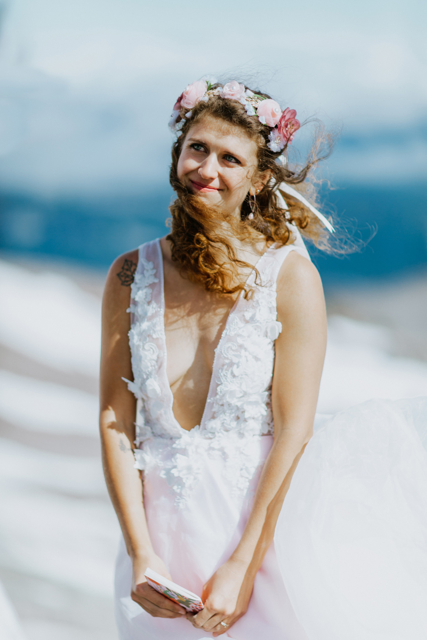 Heather holds her vow book during her elopement. Elopement photography at Mount Hood by Sienna Plus Josh.