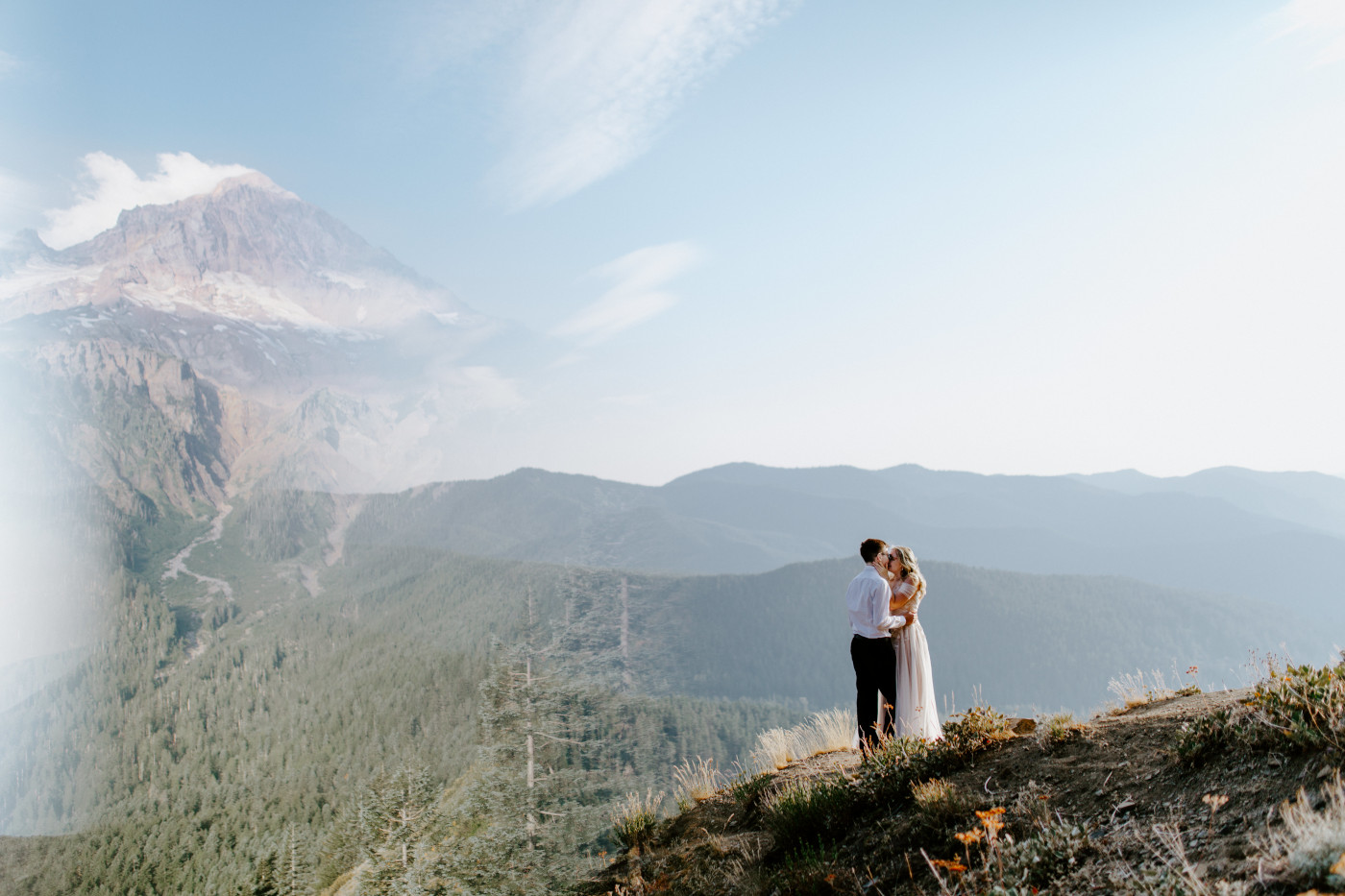 Kylie and Corey with a reflection of Mount Hood.