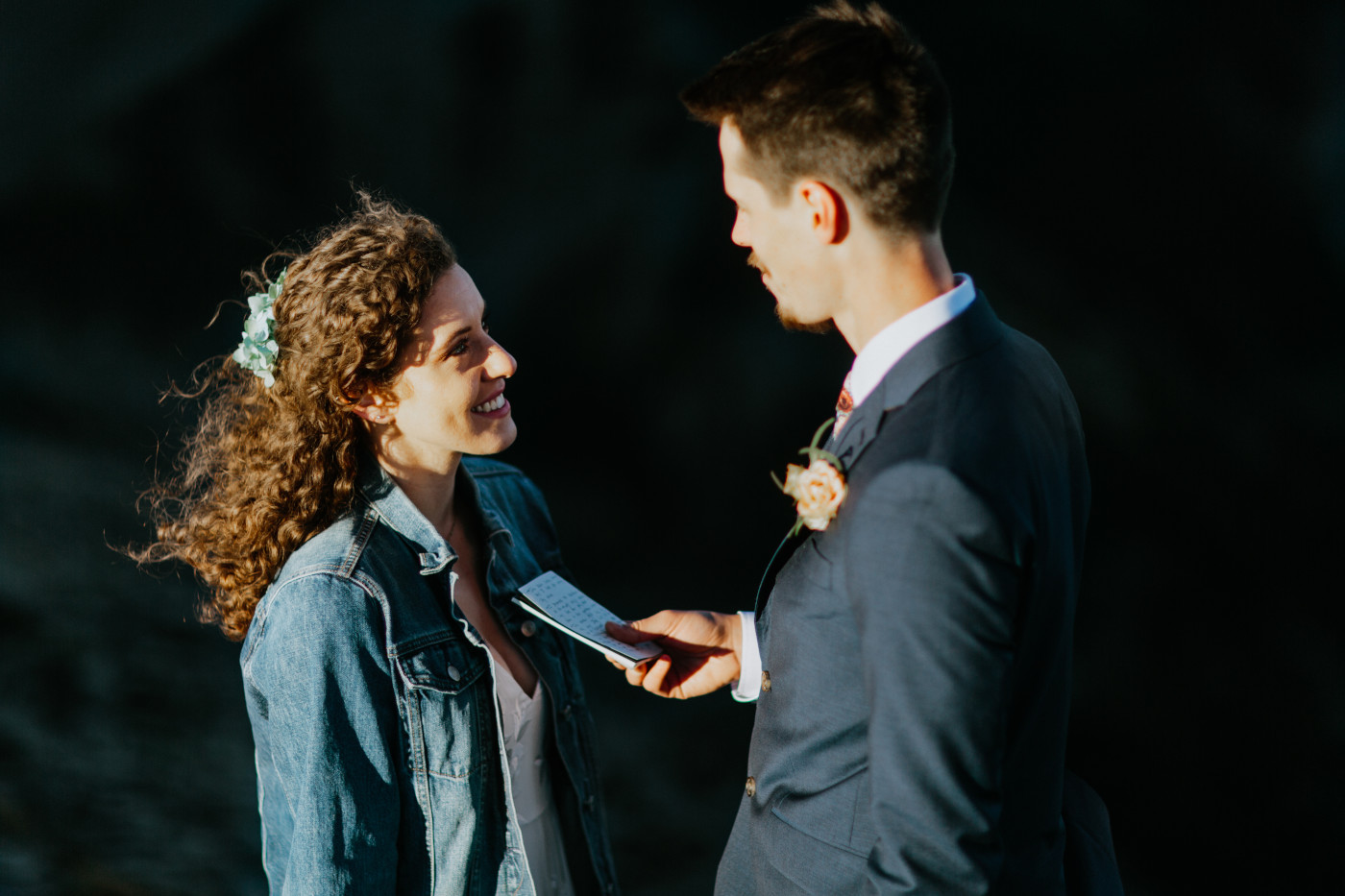 Tasha and Chad stand during their ceremony. Elopement photography at Mount Rainier by Sienna Plus Josh.