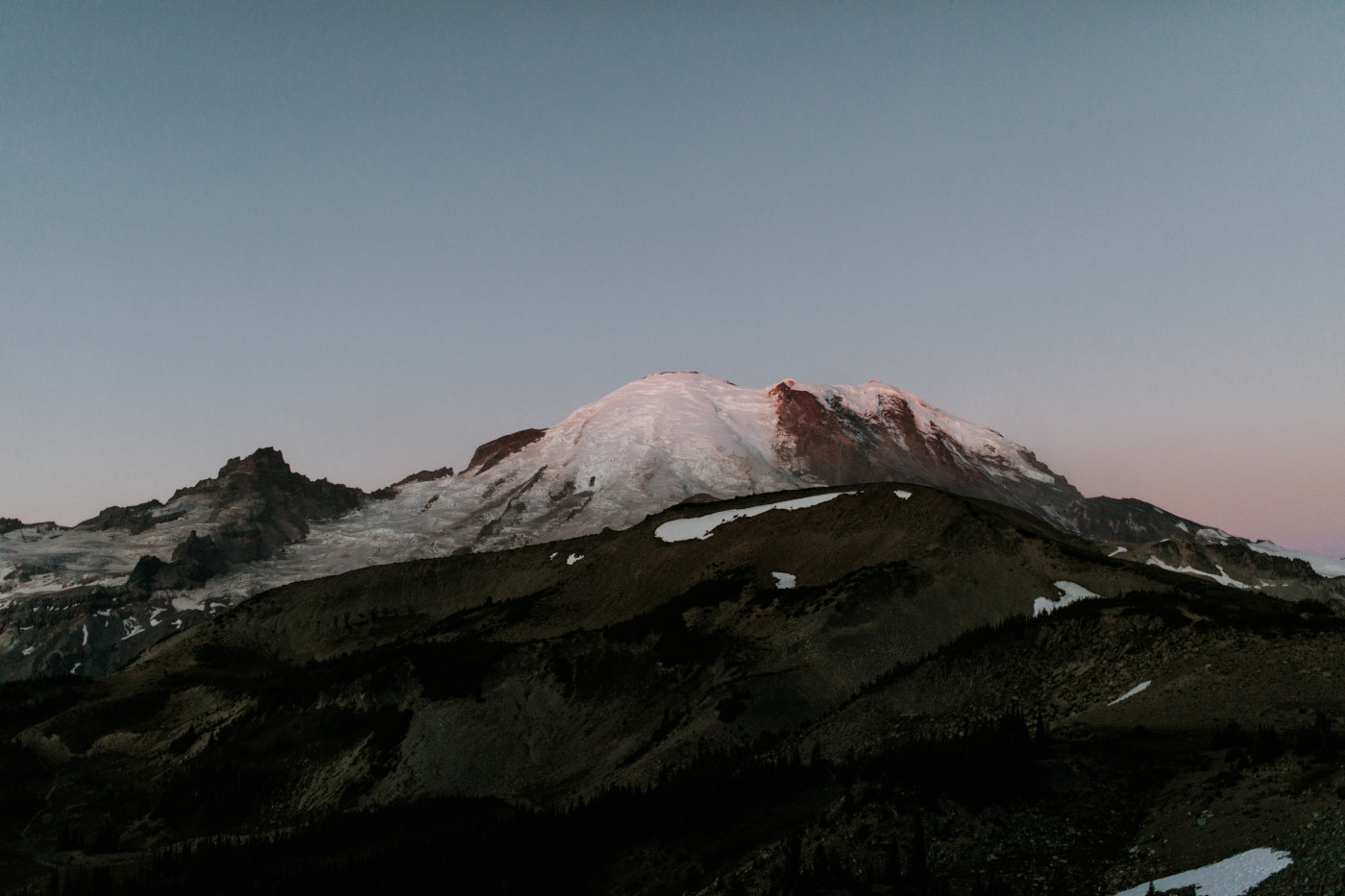 A view of the scenery while hiking. Elopement photography at Mount Rainier by Sienna Plus Josh.