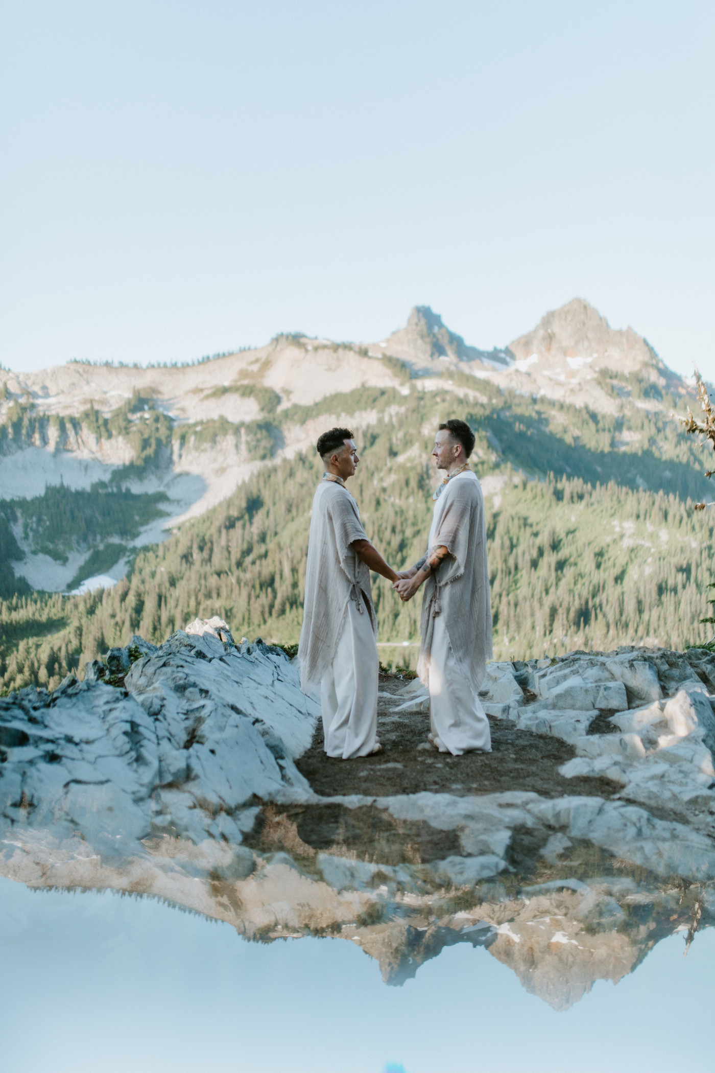 Fred and Brooks stand together during their Mount Rainier Elopement.