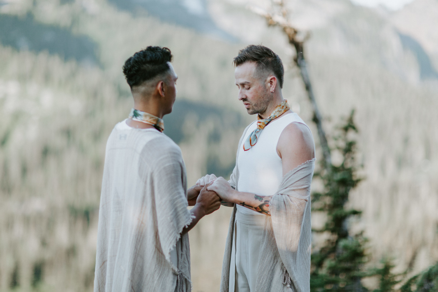 Fred and Brooks share an intimate moment during their Mount Rainier Elopement.