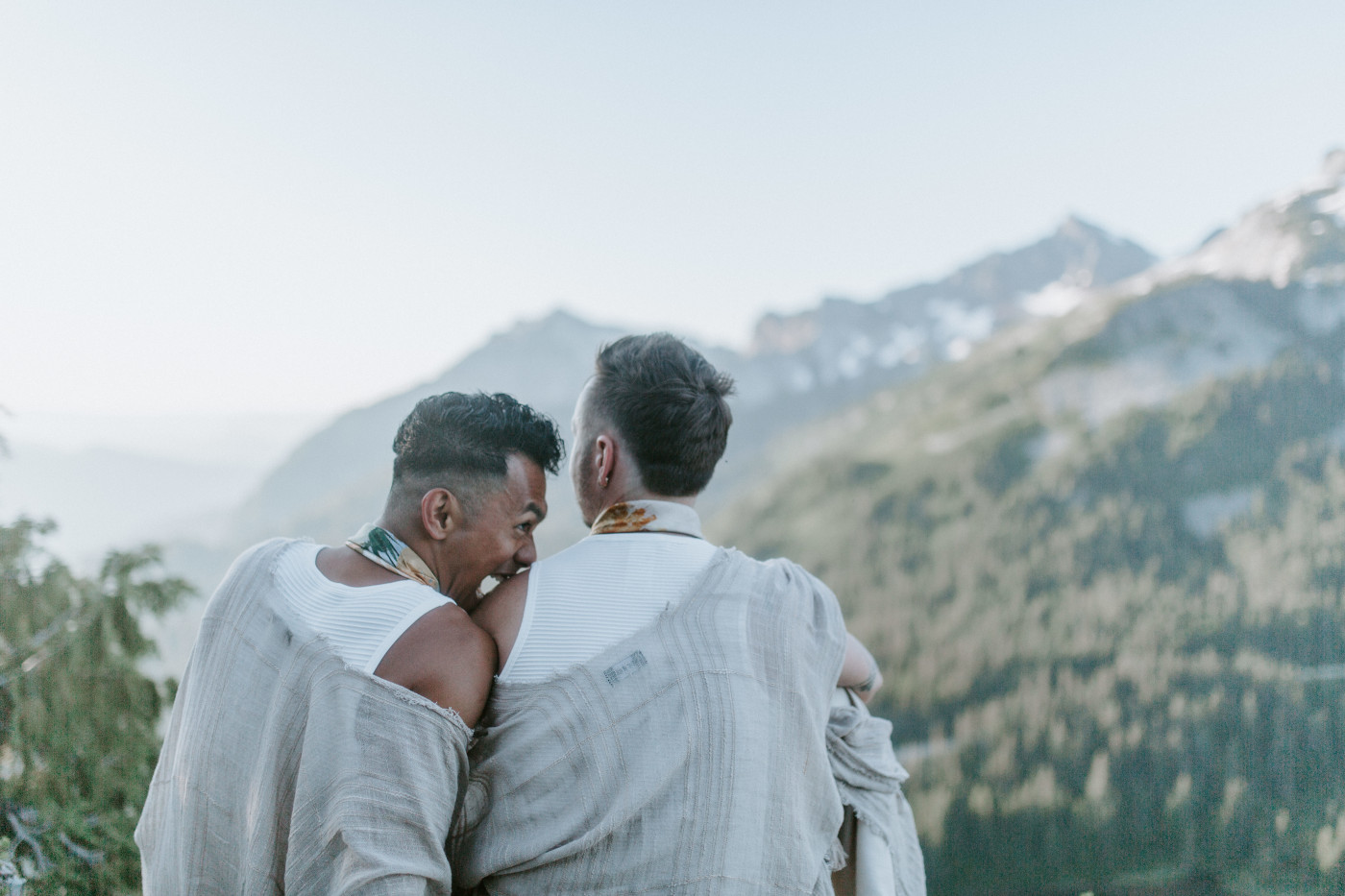 Brooks and Fred have a silly moment after their Mount Rainier Elopement.