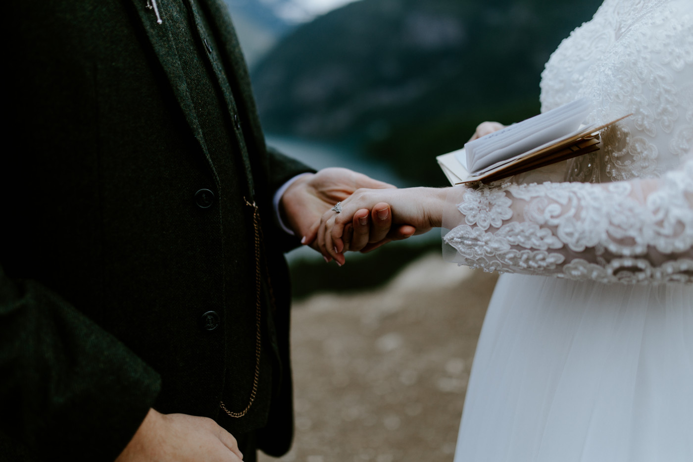 Alex holds Elizabeths hand. Elopement photography at North Cascades National Park by Sienna Plus Josh.