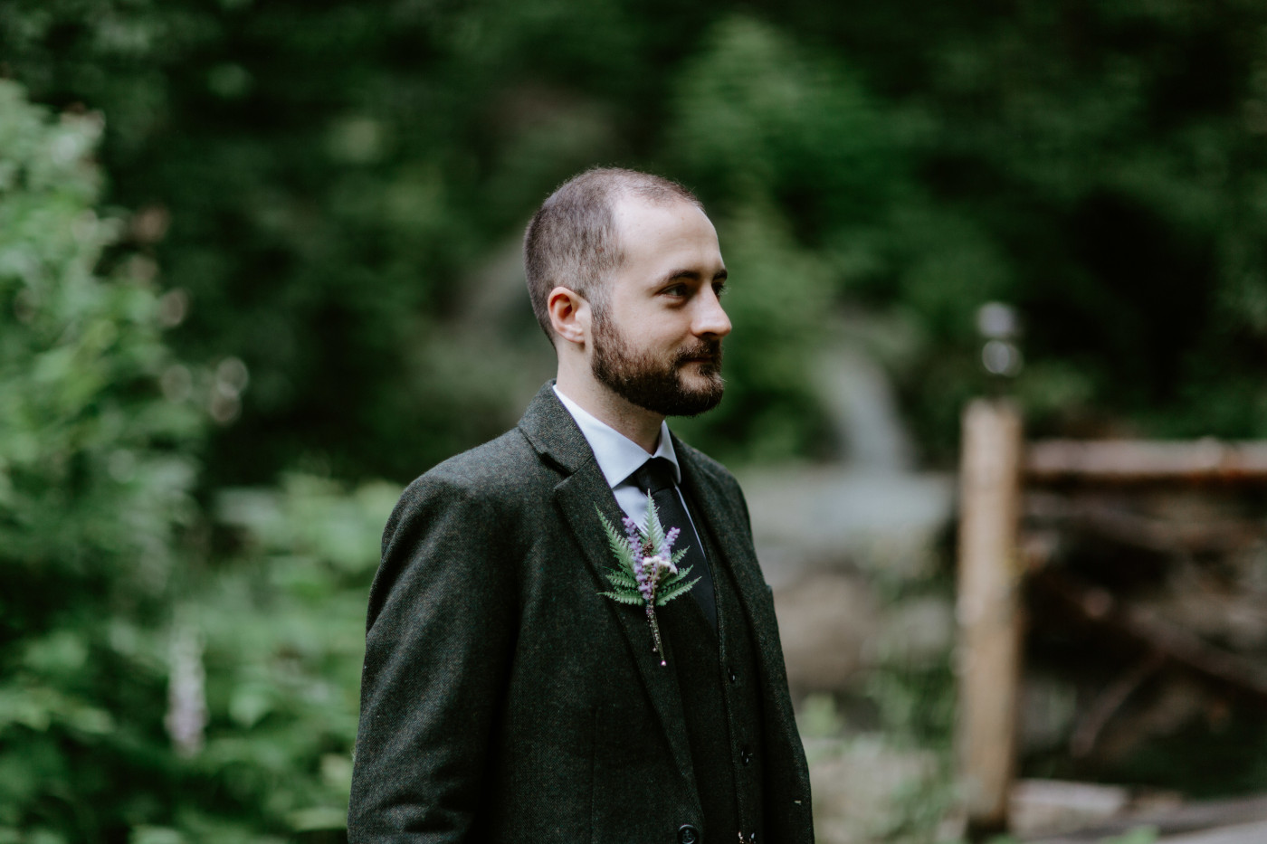 Alex waits for Elizabeth. Elopement photography at North Cascades National Park by Sienna Plus Josh.