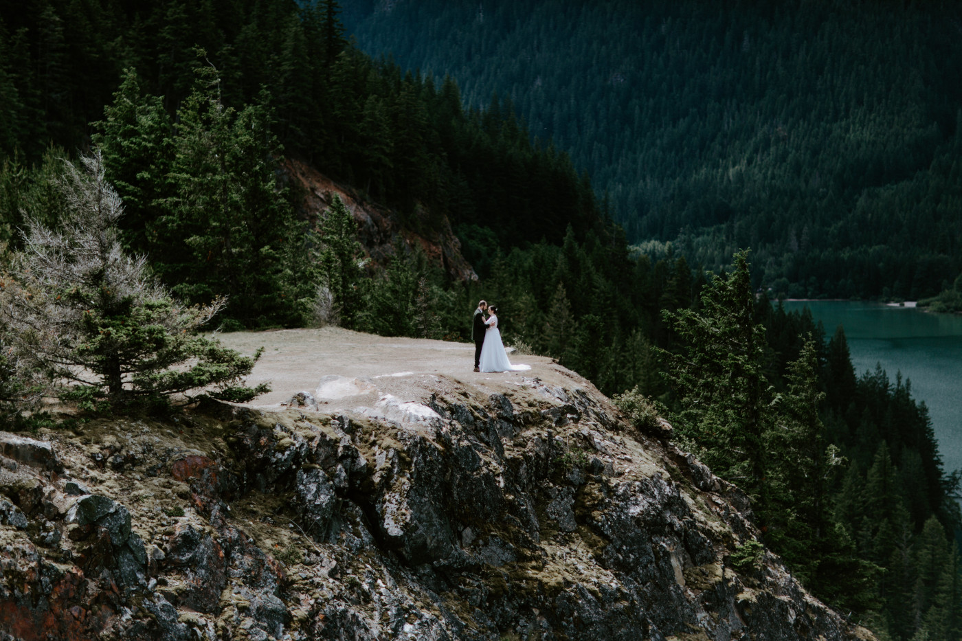 Elizabeth and Alex hug. Elopement photography at North Cascades National Park by Sienna Plus Josh.