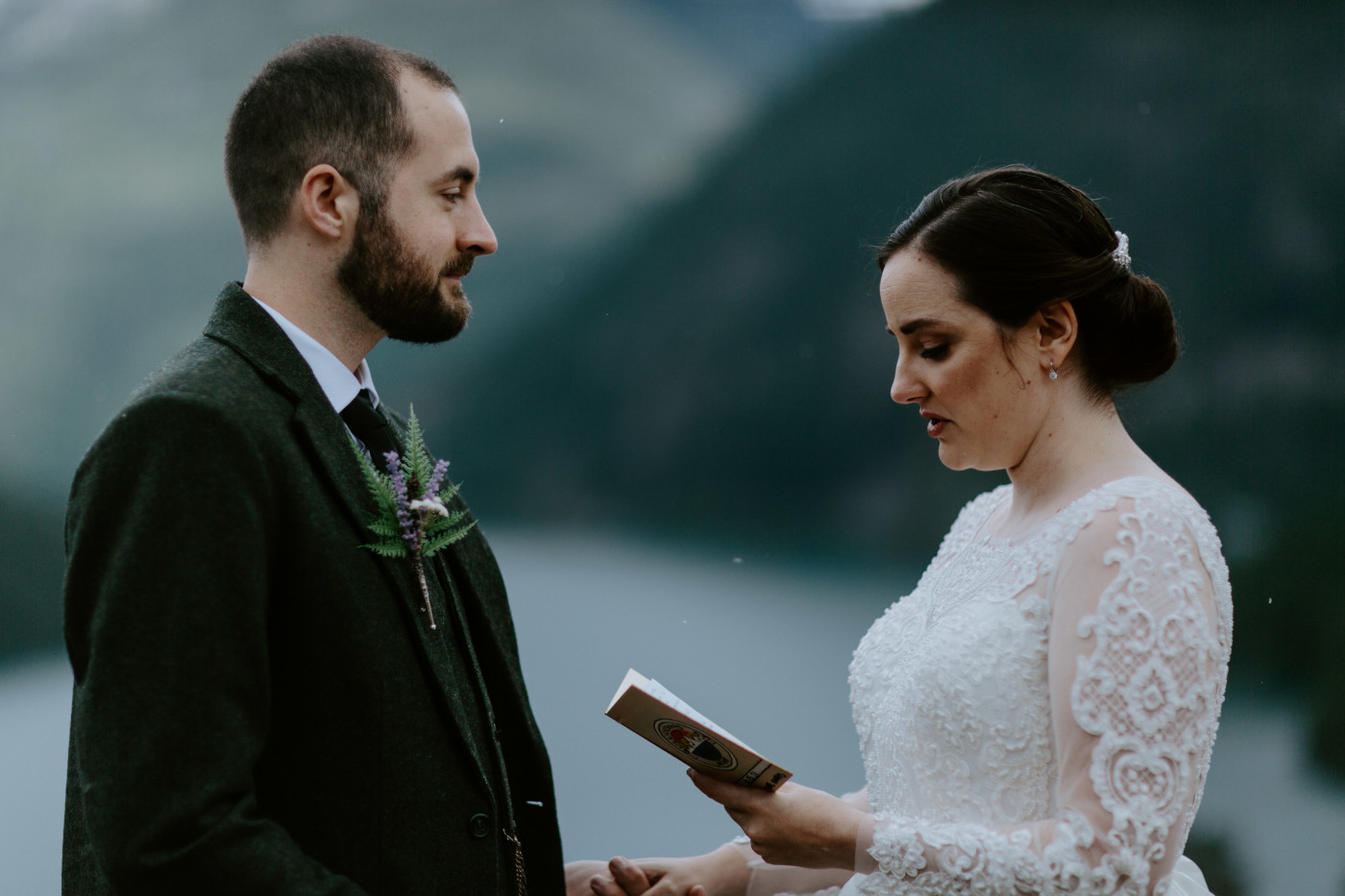 Alex listens to Elizabeth. Elopement photography at North Cascades National Park by Sienna Plus Josh.