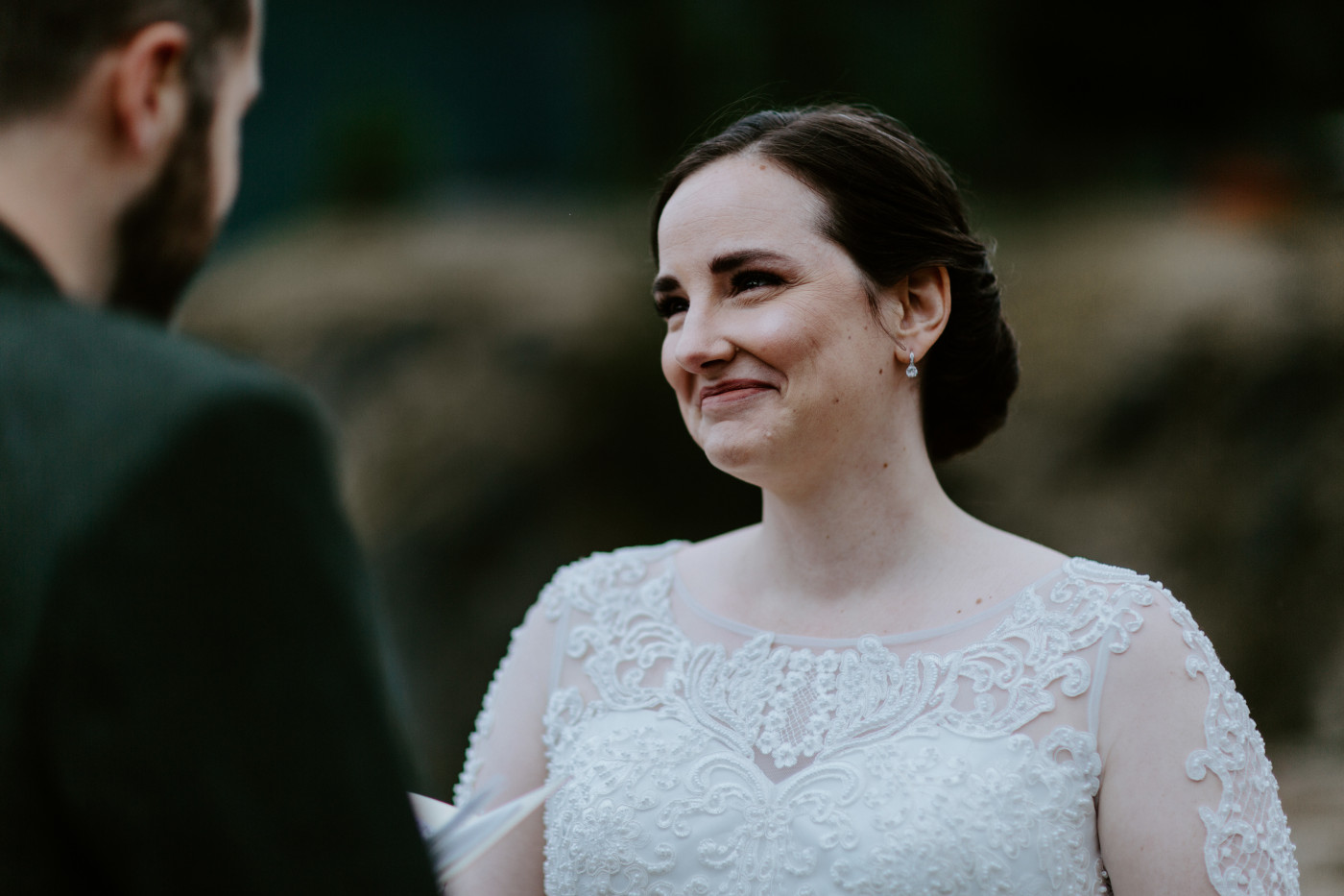 Elizabeth smiles at Alex. Elopement photography at North Cascades National Park by Sienna Plus Josh.