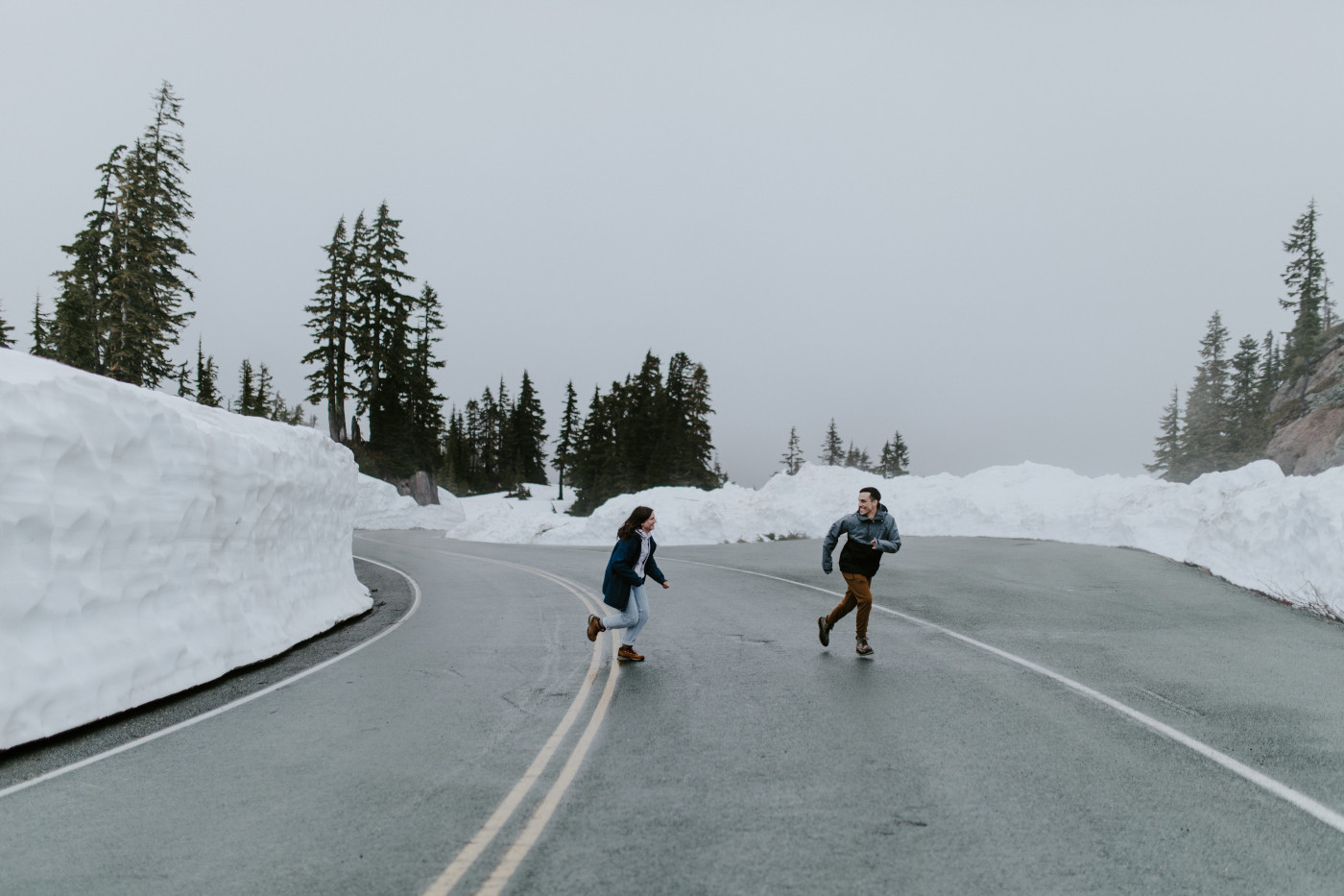 Taylor and Kyle playing tag. Elopement photography at North Cascades National Park by Sienna Plus Josh.