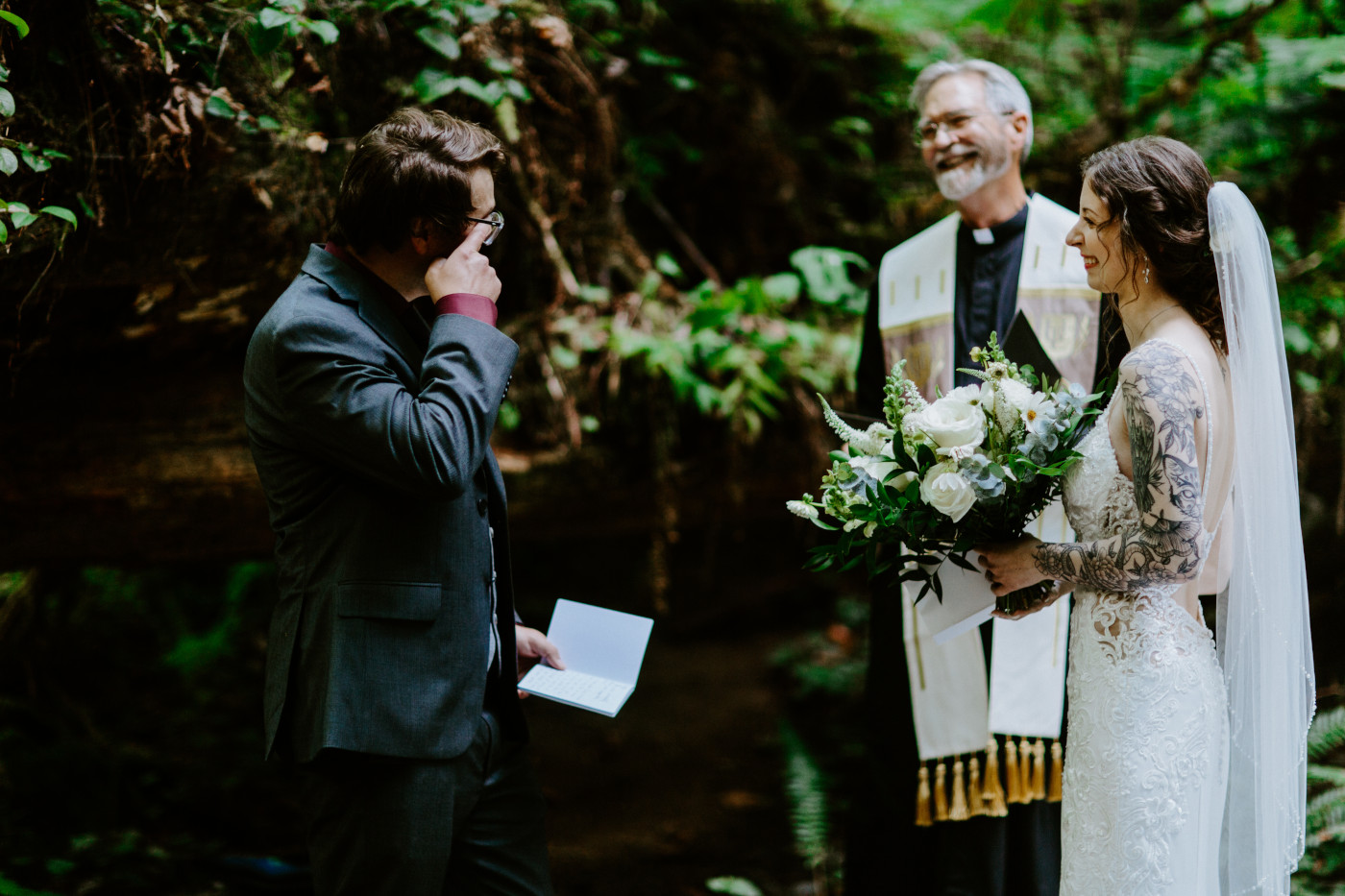 The groom recites his vows during his elopement ceremony at Olympic National Park.