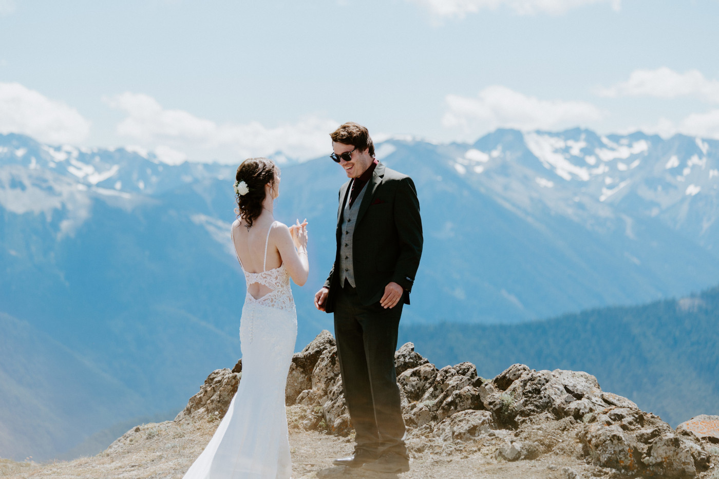 Adrielle and Coty see each other for the first time before their elopement in Olympic National Park.