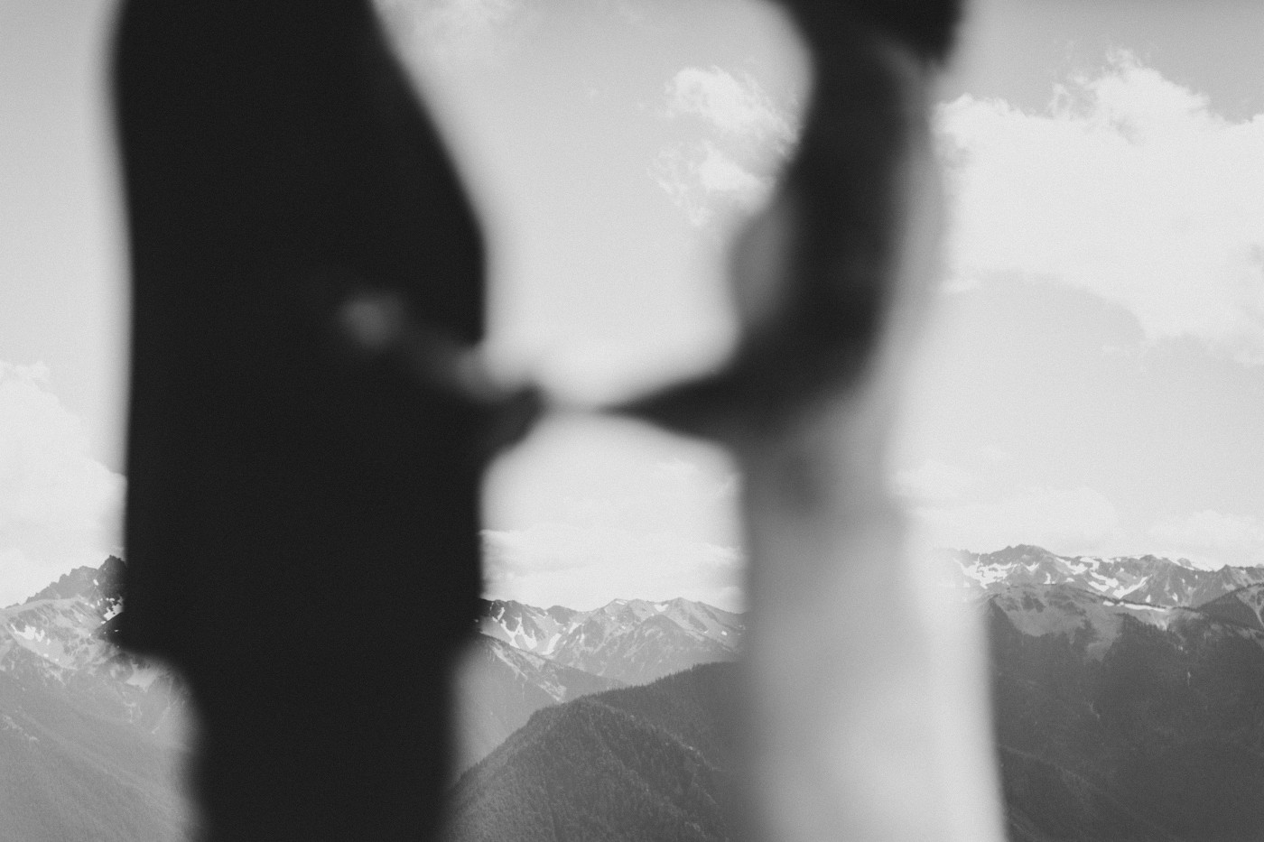 A silhouette of the bride and groom stand at Olympic National Park.