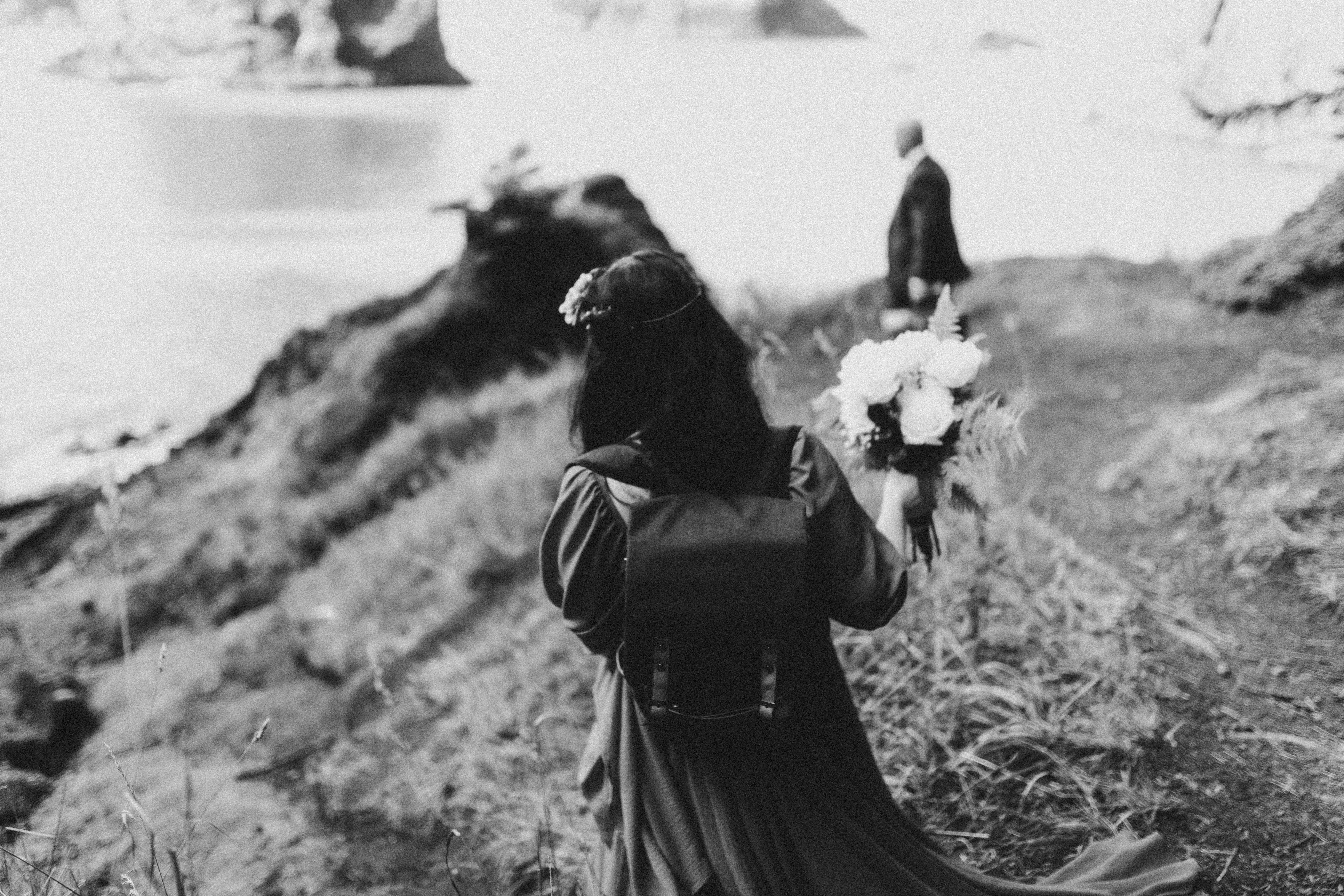 Rachael walks down to where Boyd is waiting on the beach of the Samuel H. Boardman Scenic Corridor in Southern Oregon.