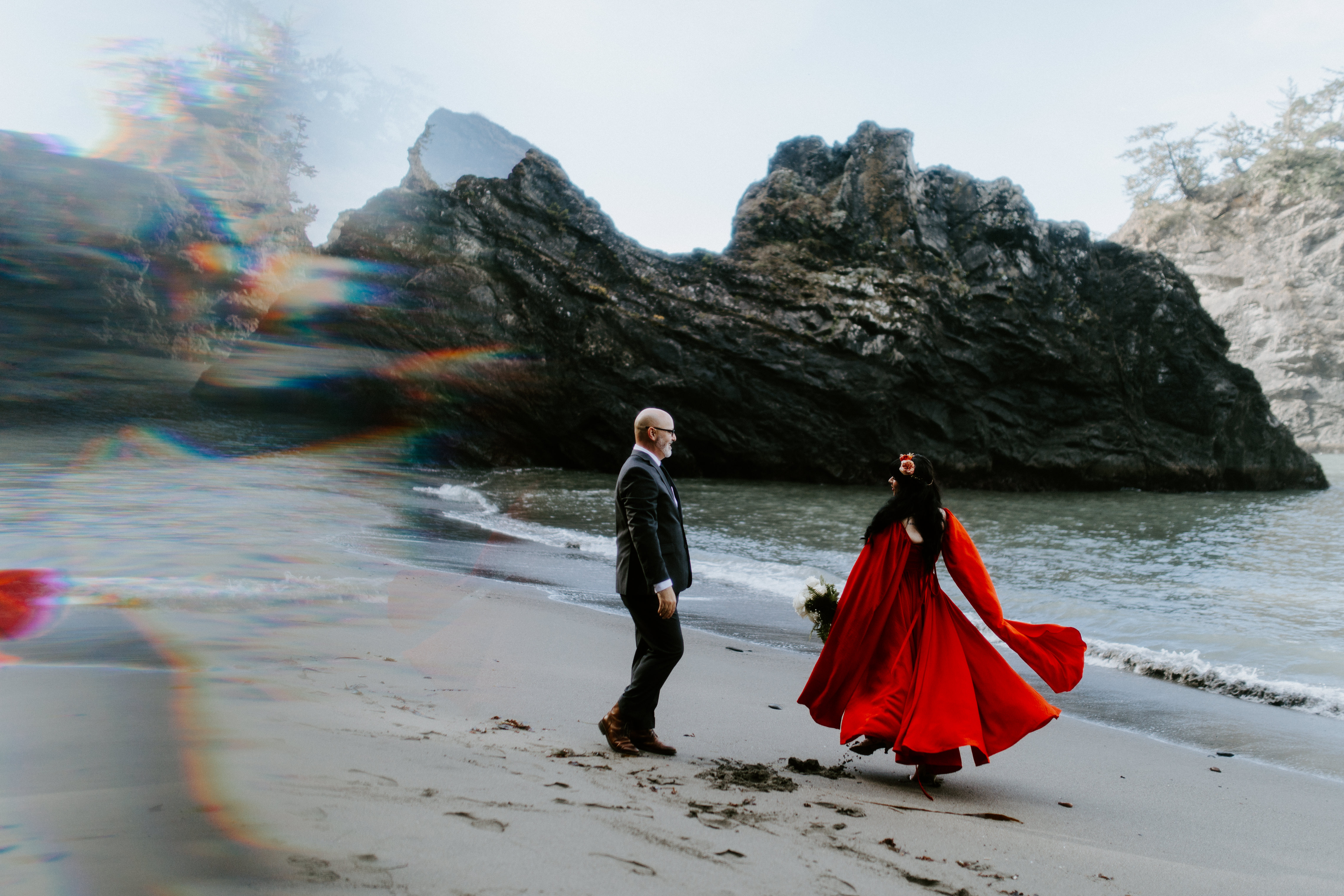 Boyd and Rachael dance on the beach of Samuel H. Boardman after their elopement.