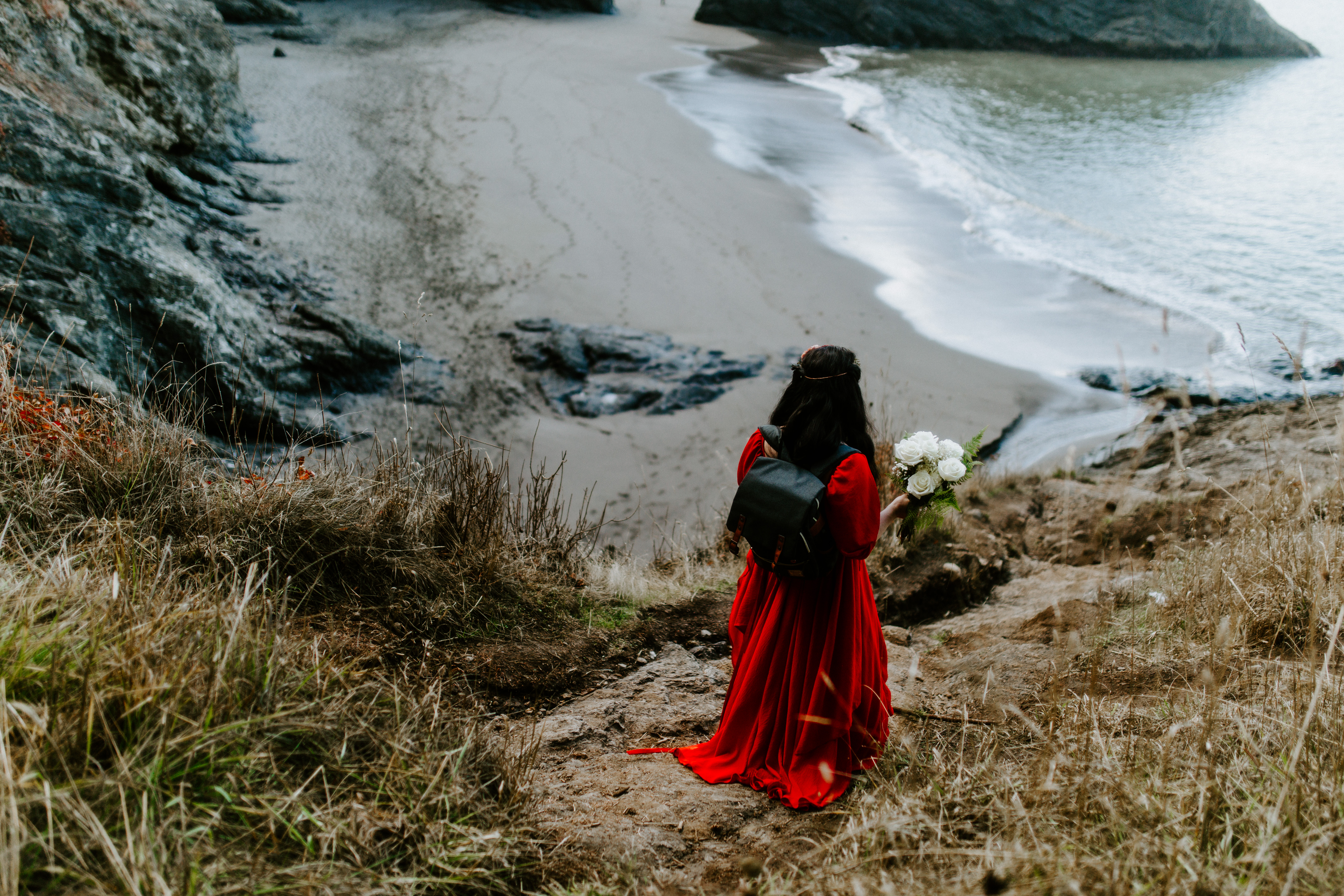 Rachael admires the view of the beach at Samuel H. Boardman, Oregon.