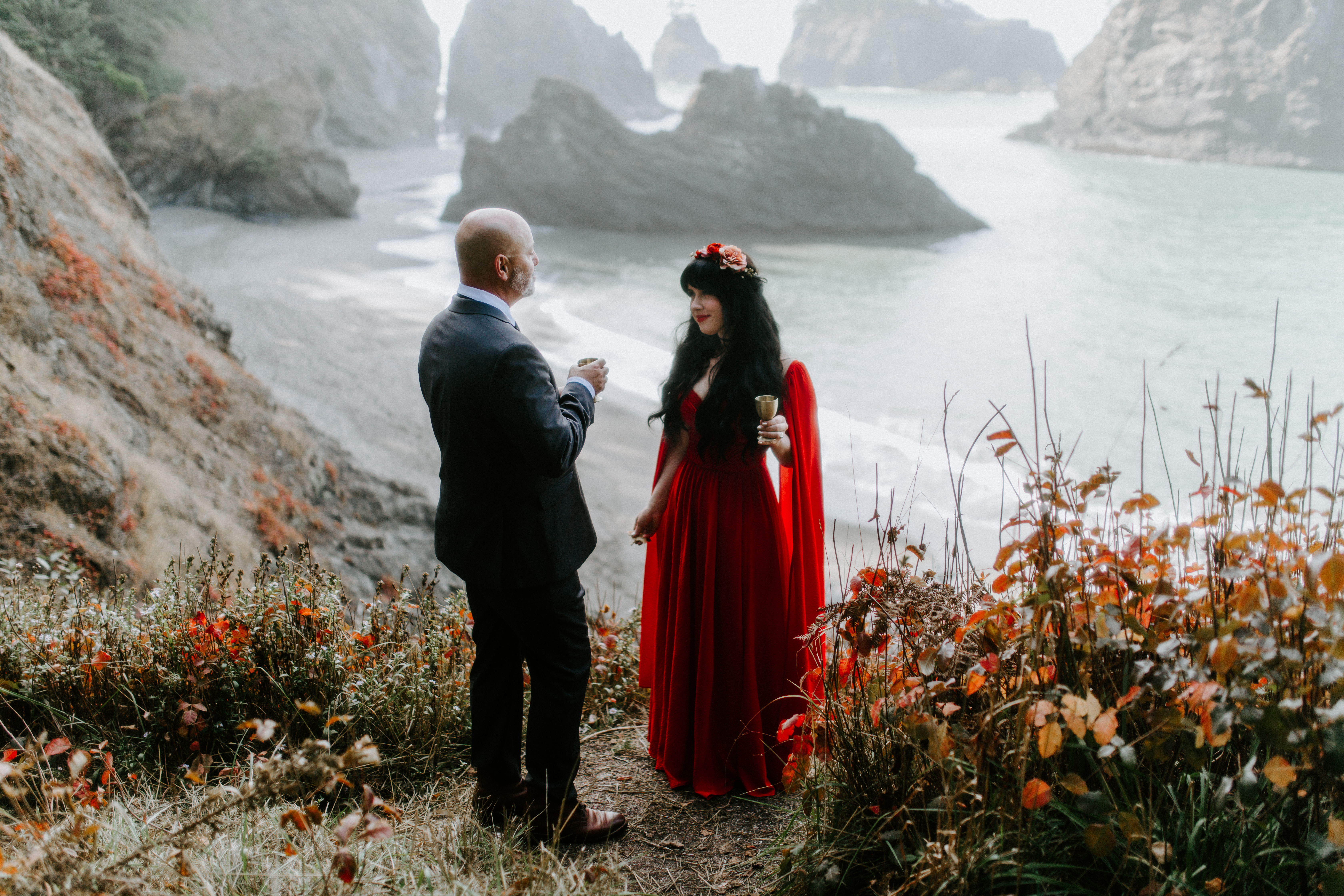 Rachael admires Boyd as the stand near a cliff along Samuel H. Boardman in Oregon.