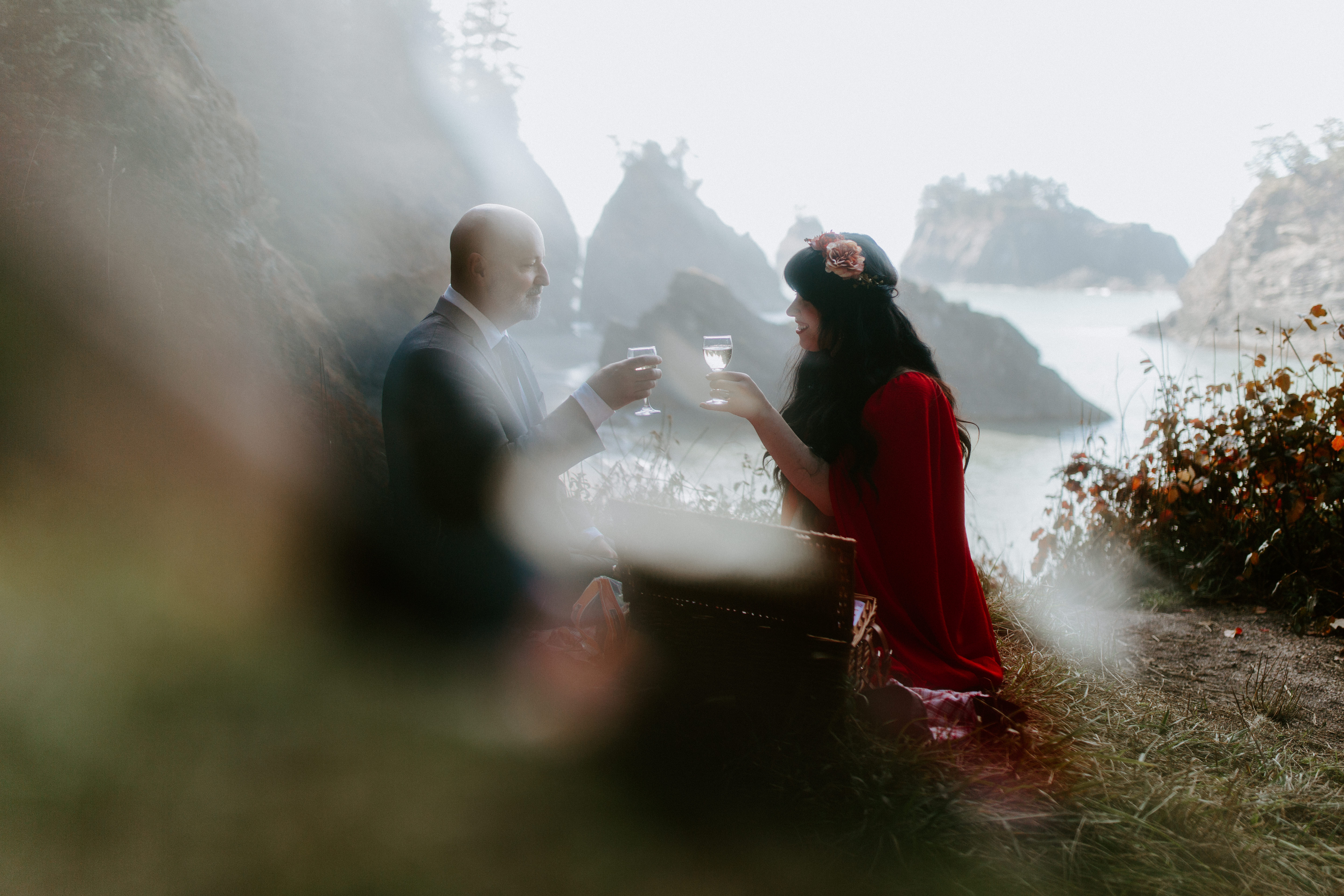 Boyd and Rachael have a picnic after their elopement in Samuel H. Boardman, Oregon.