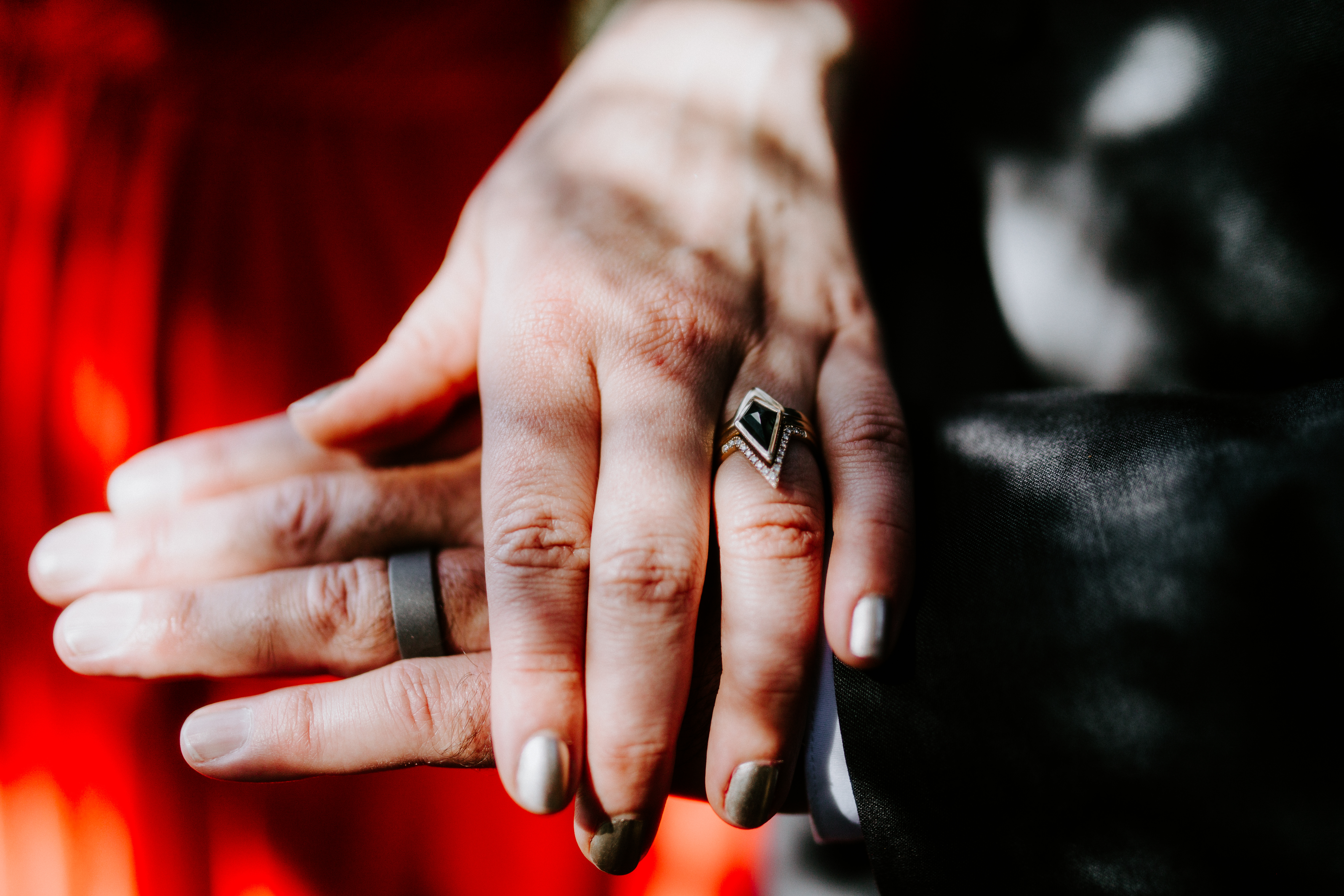 A close up of Rachael and Boyd's rings after their elopement at Samuel H. Boardman, Oregon.