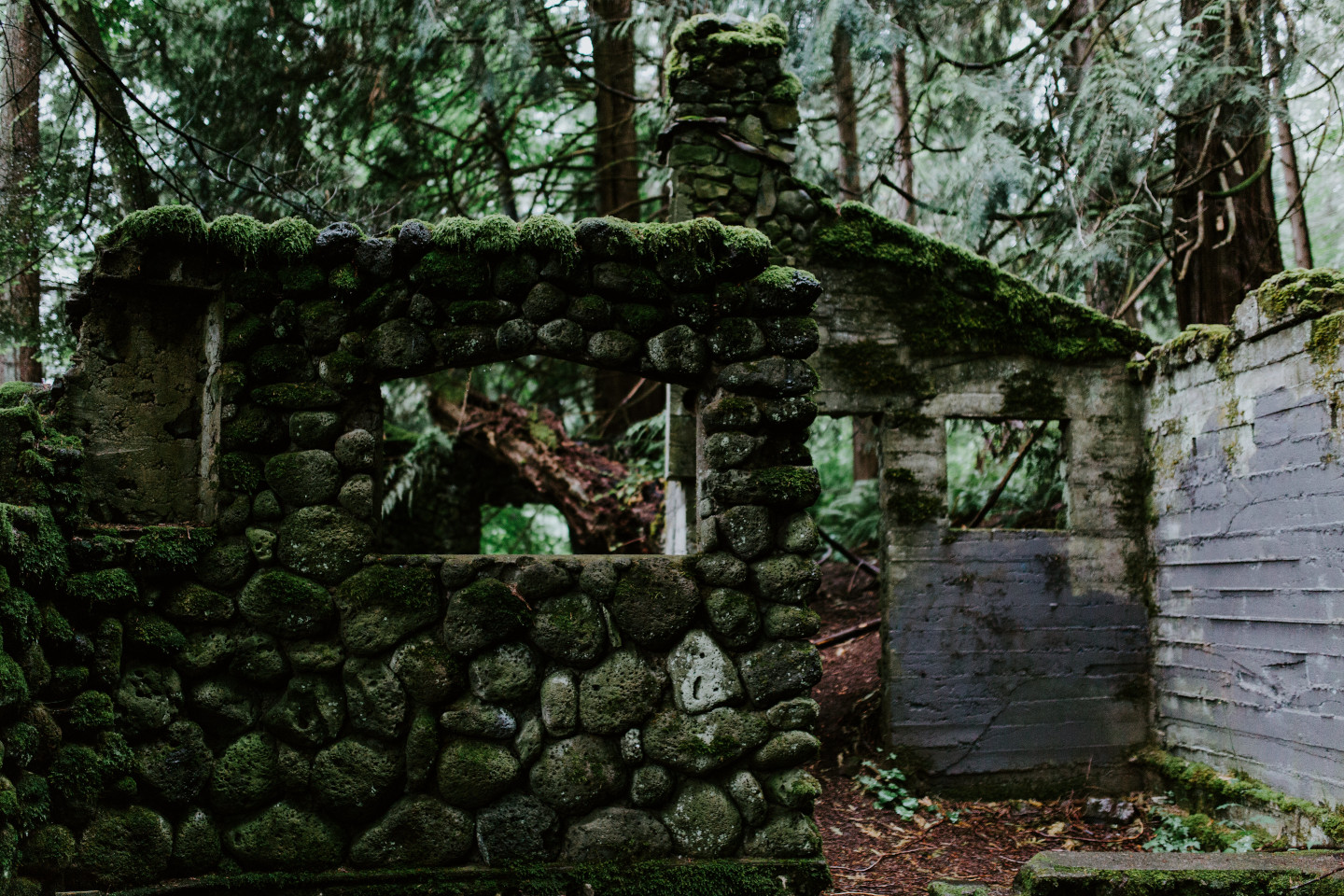 The stone walls at Skamania House, Washington. Elopement photography in Portland Oregon by Sienna Plus Josh.