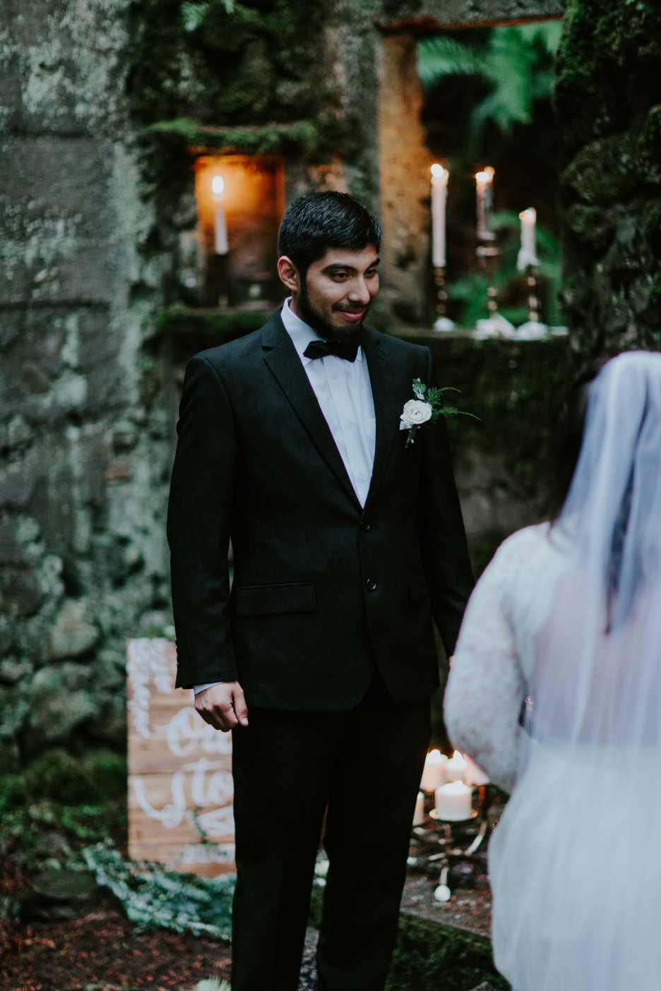 Sam smiles at Sarah at Skamania House, Washington. Elopement photography in Portland Oregon by Sienna Plus Josh.