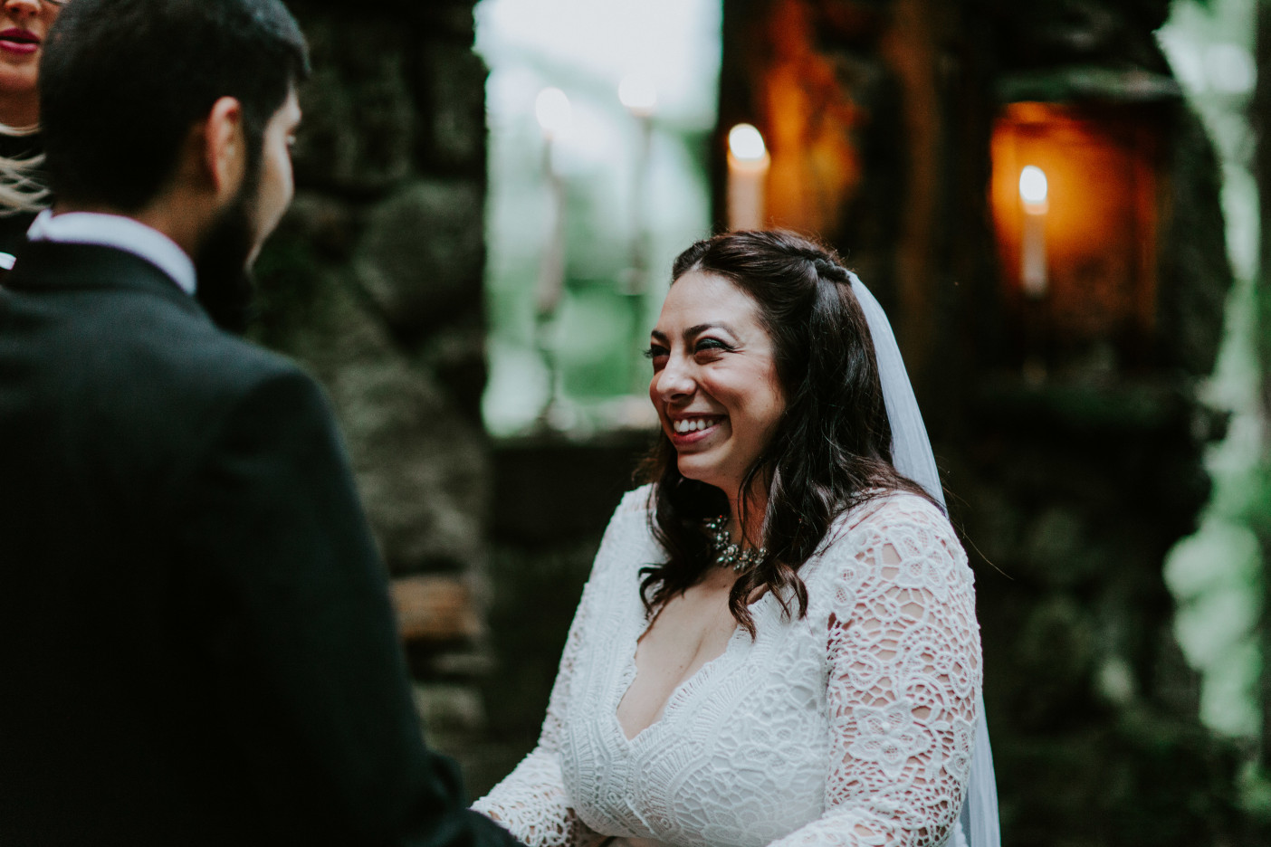 Sarah smiles at Sam at Skamania House, Washington. Elopement photography in Portland Oregon by Sienna Plus Josh.