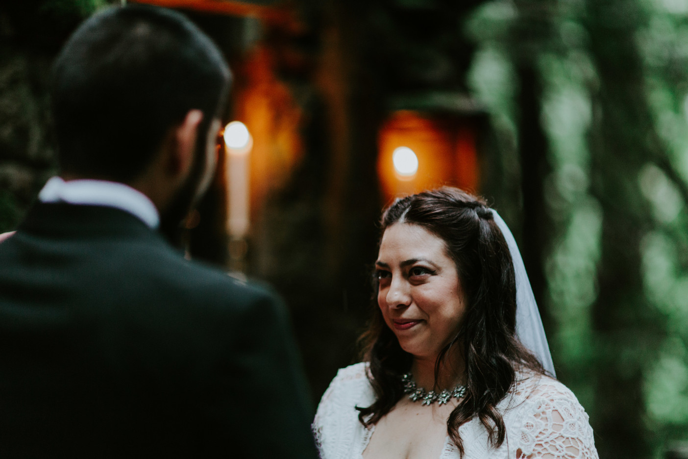 Sarah at Sam as they stand at the altar at Skamania House, Washington. Elopement photography in Portland Oregon by Sienna Plus Josh.