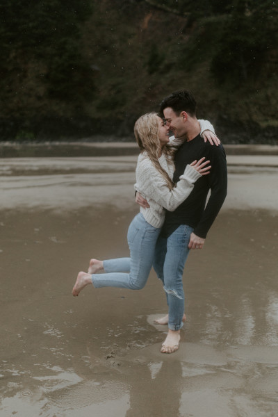 Engagement at Indian Beach in Ecola State Park, Oregon.