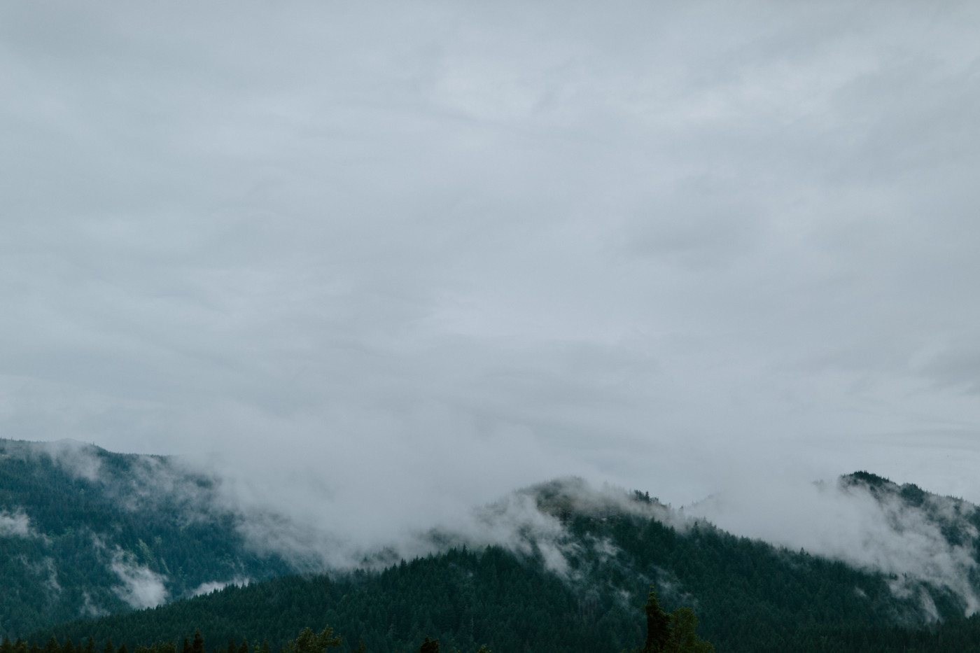 A view of the low lying clouds in the Columbia River Gorge.