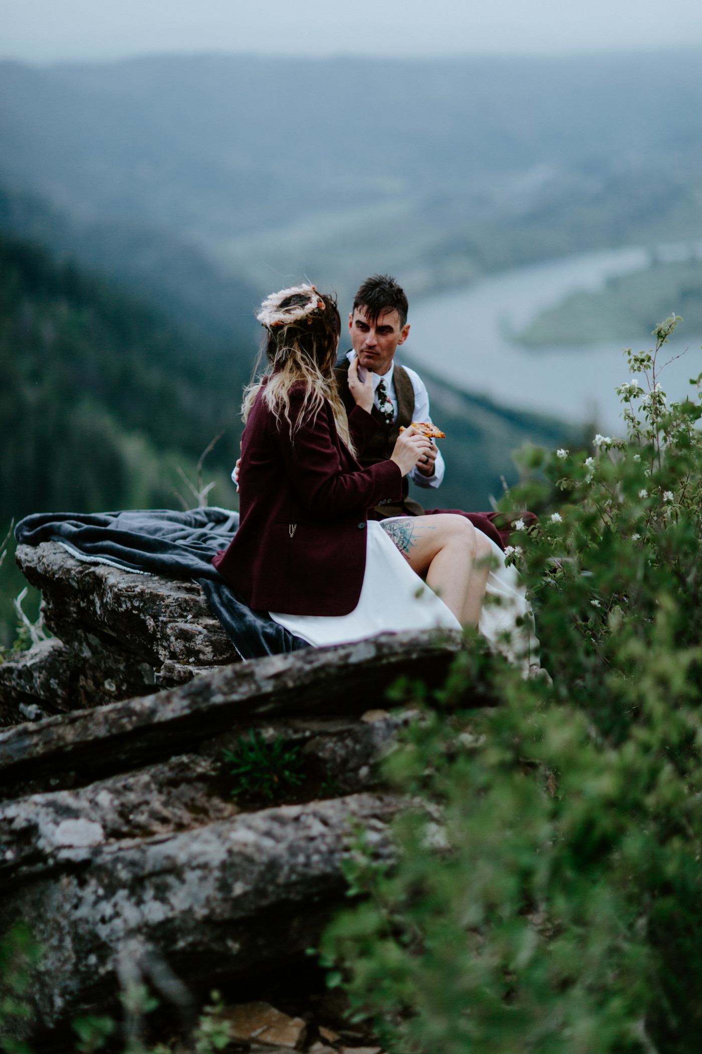 Andrew and Jordan share a picnic after their elopement.