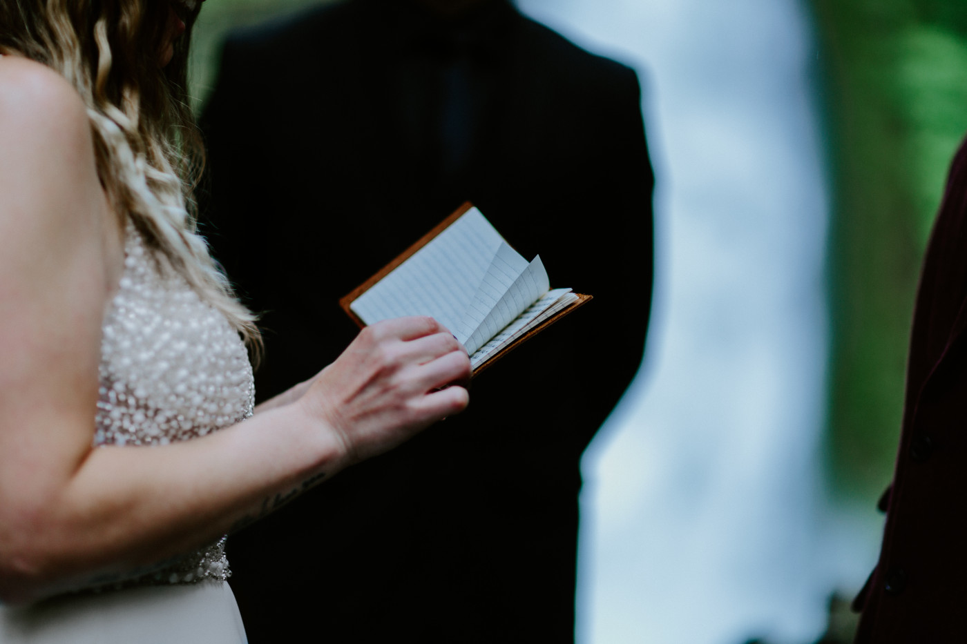 Jordan reads her vows to Andrew during their elopement ceremony.